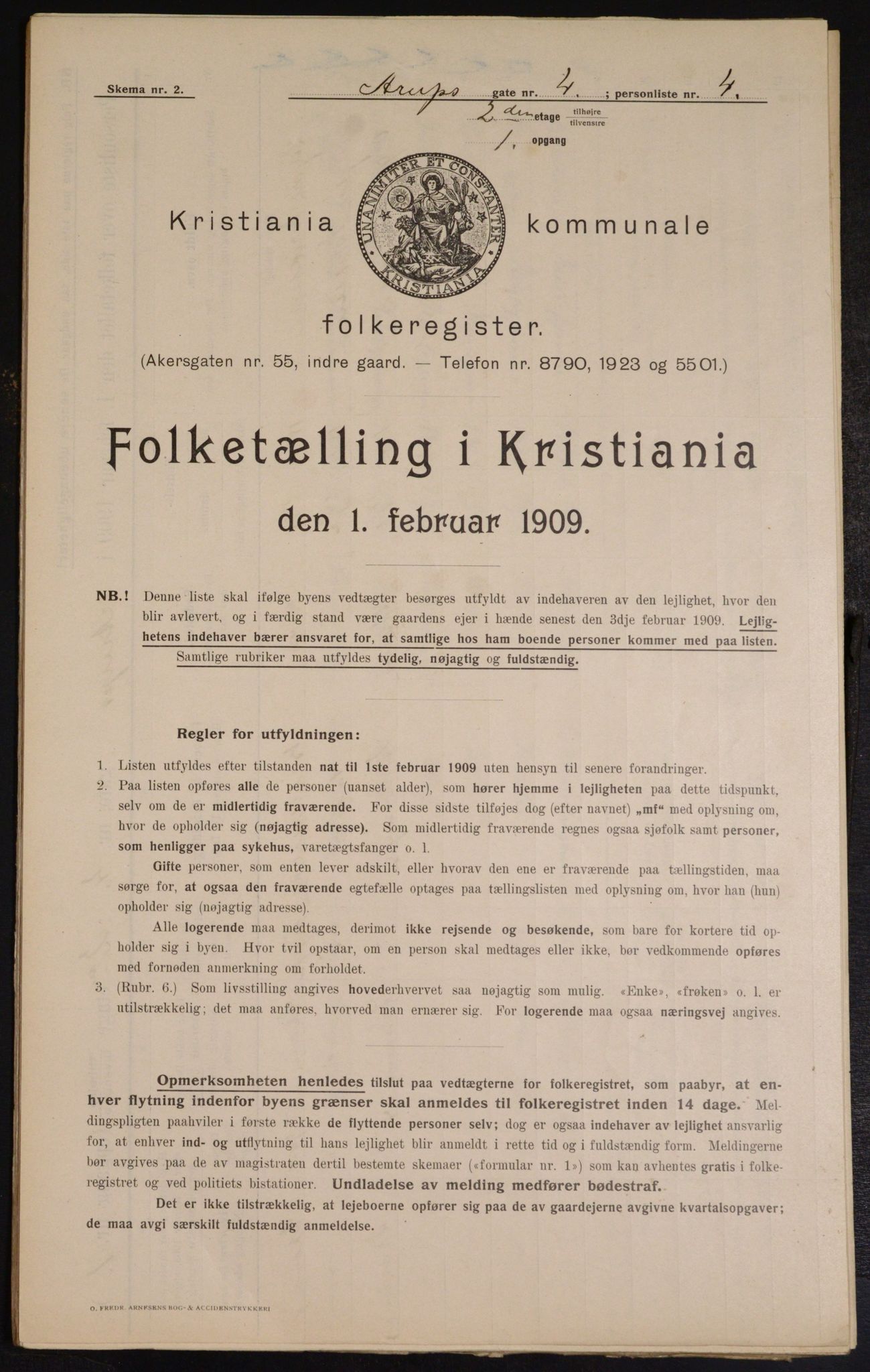 OBA, Municipal Census 1909 for Kristiania, 1909, p. 2064