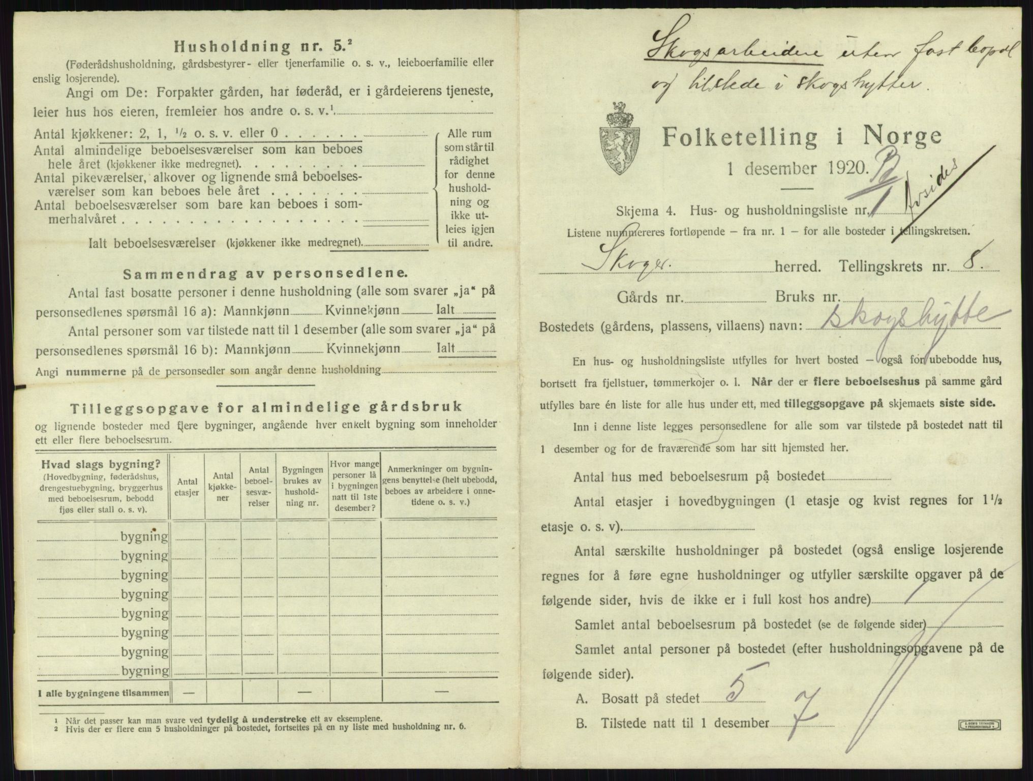 SAKO, 1920 census for Skoger, 1920, p. 1636