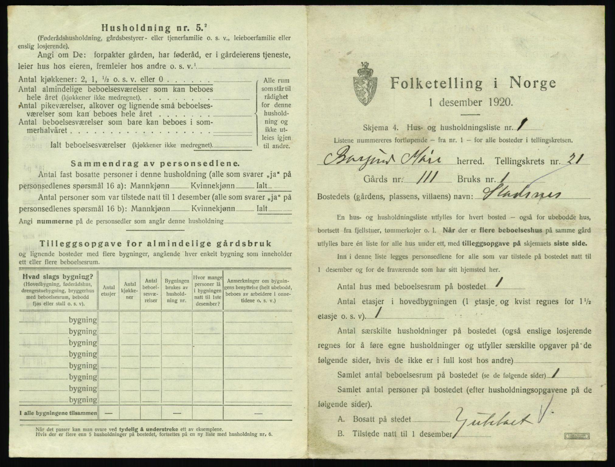 SAT, 1920 census for Borgund, 1920, p. 1710