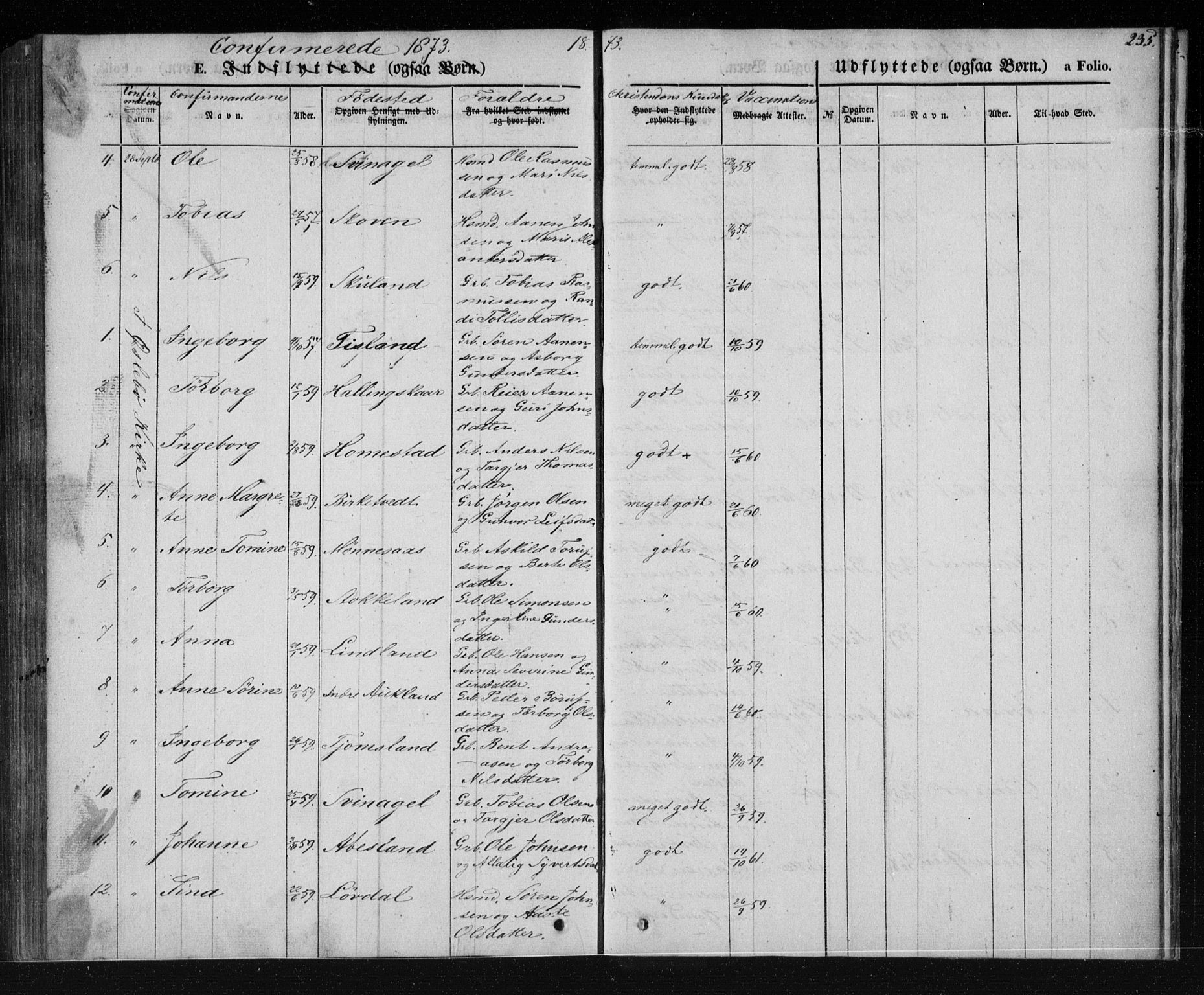 Holum sokneprestkontor, AV/SAK-1111-0022/F/Fa/Fab/L0005: Parish register (official) no. A 5, 1847-1874, p. 235