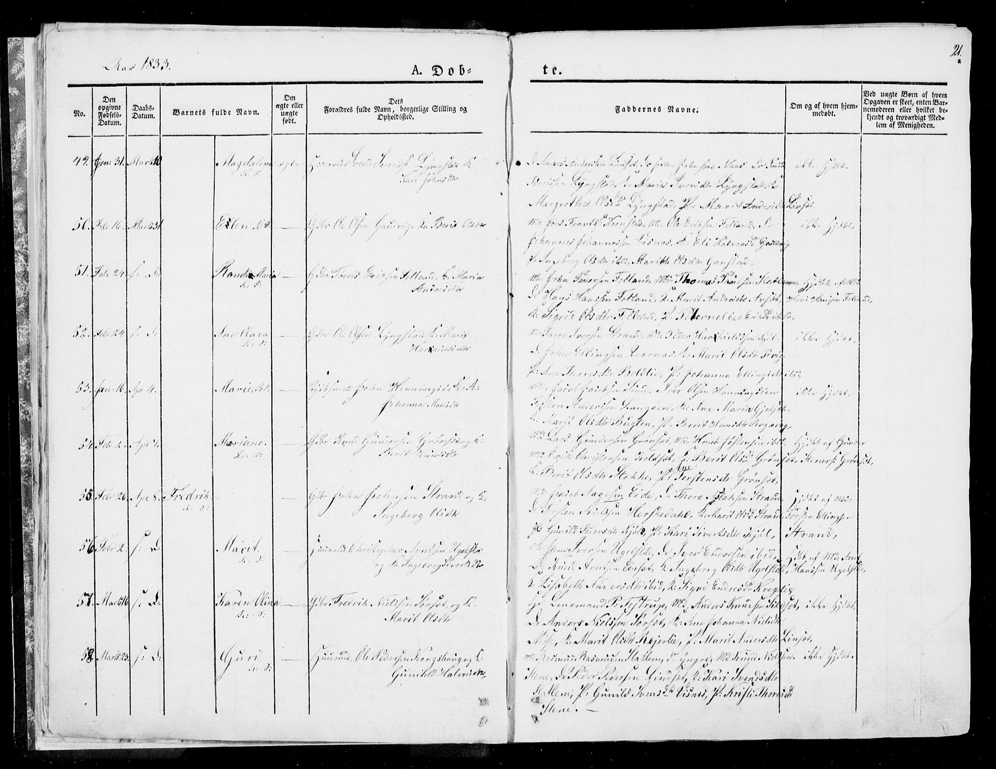 Ministerialprotokoller, klokkerbøker og fødselsregistre - Møre og Romsdal, AV/SAT-A-1454/568/L0803: Parish register (official) no. 568A10, 1830-1853, p. 21