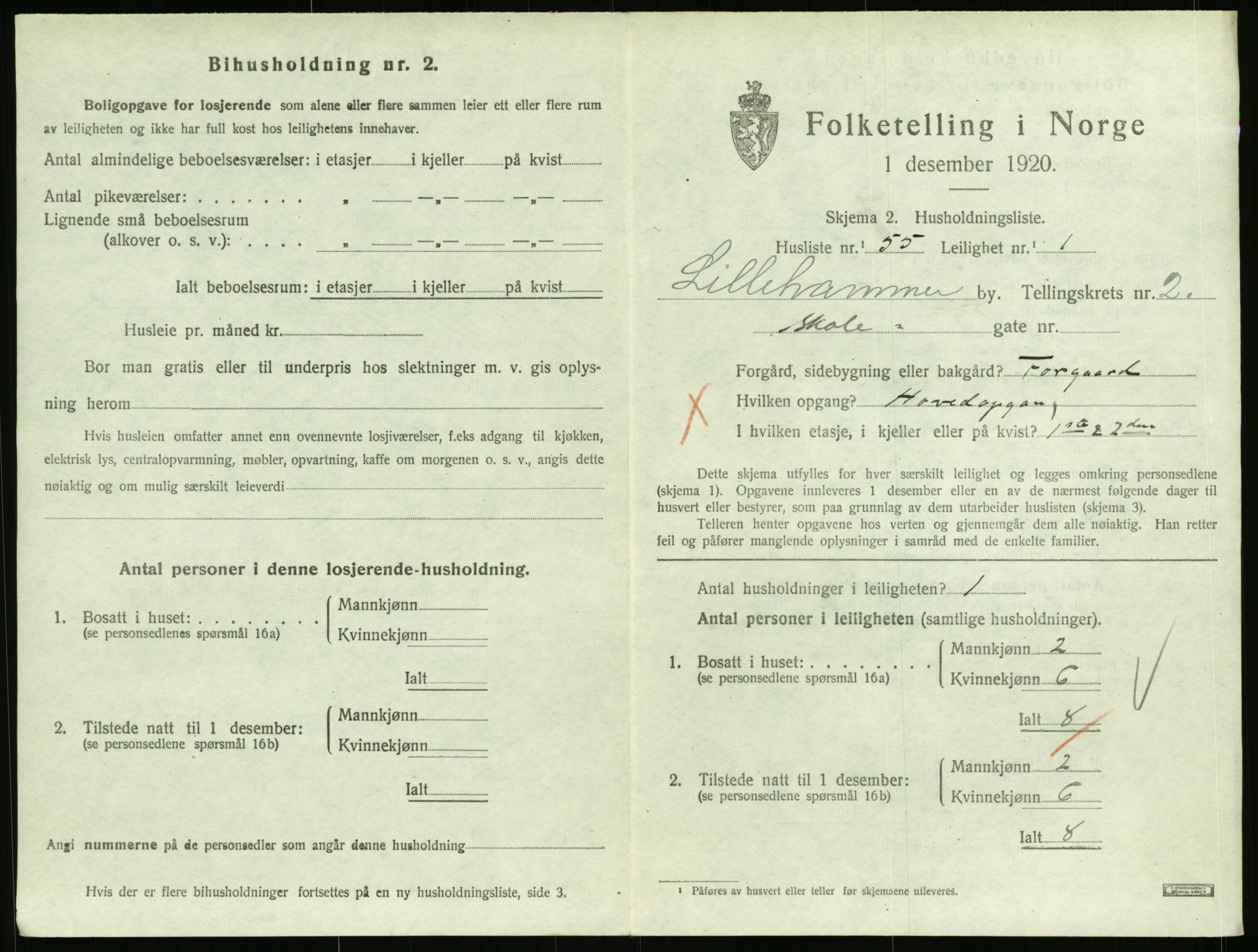 SAH, 1920 census for Lillehammer, 1920, p. 1690