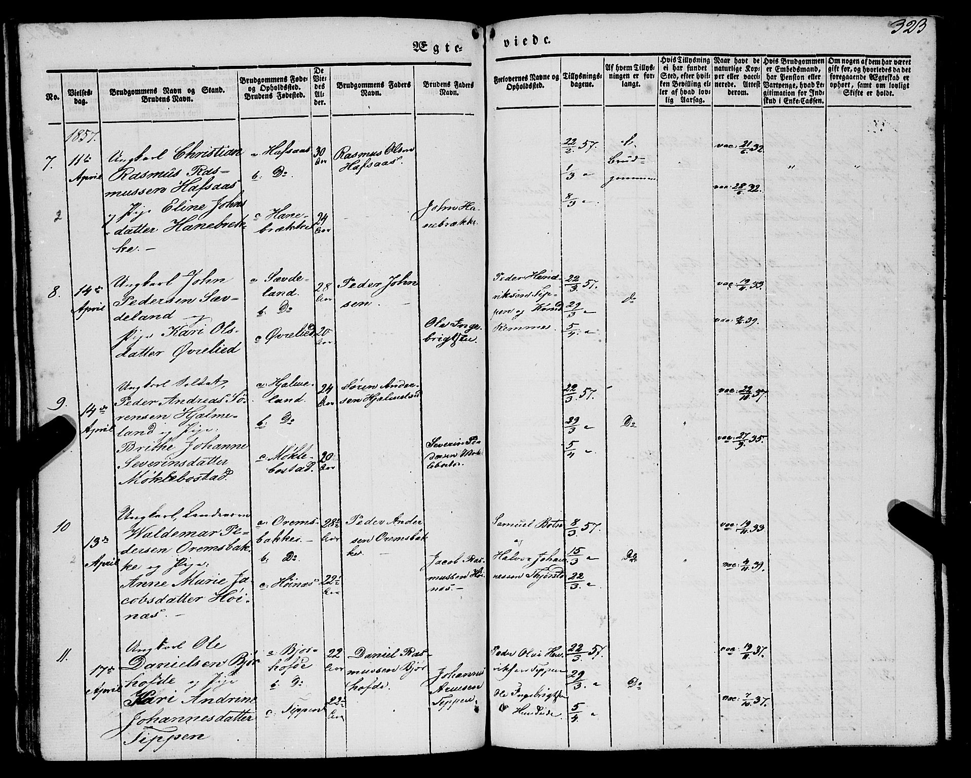 Eid sokneprestembete, AV/SAB-A-82301/H/Haa/Haaa/L0007: Parish register (official) no. A 7, 1844-1858, p. 323