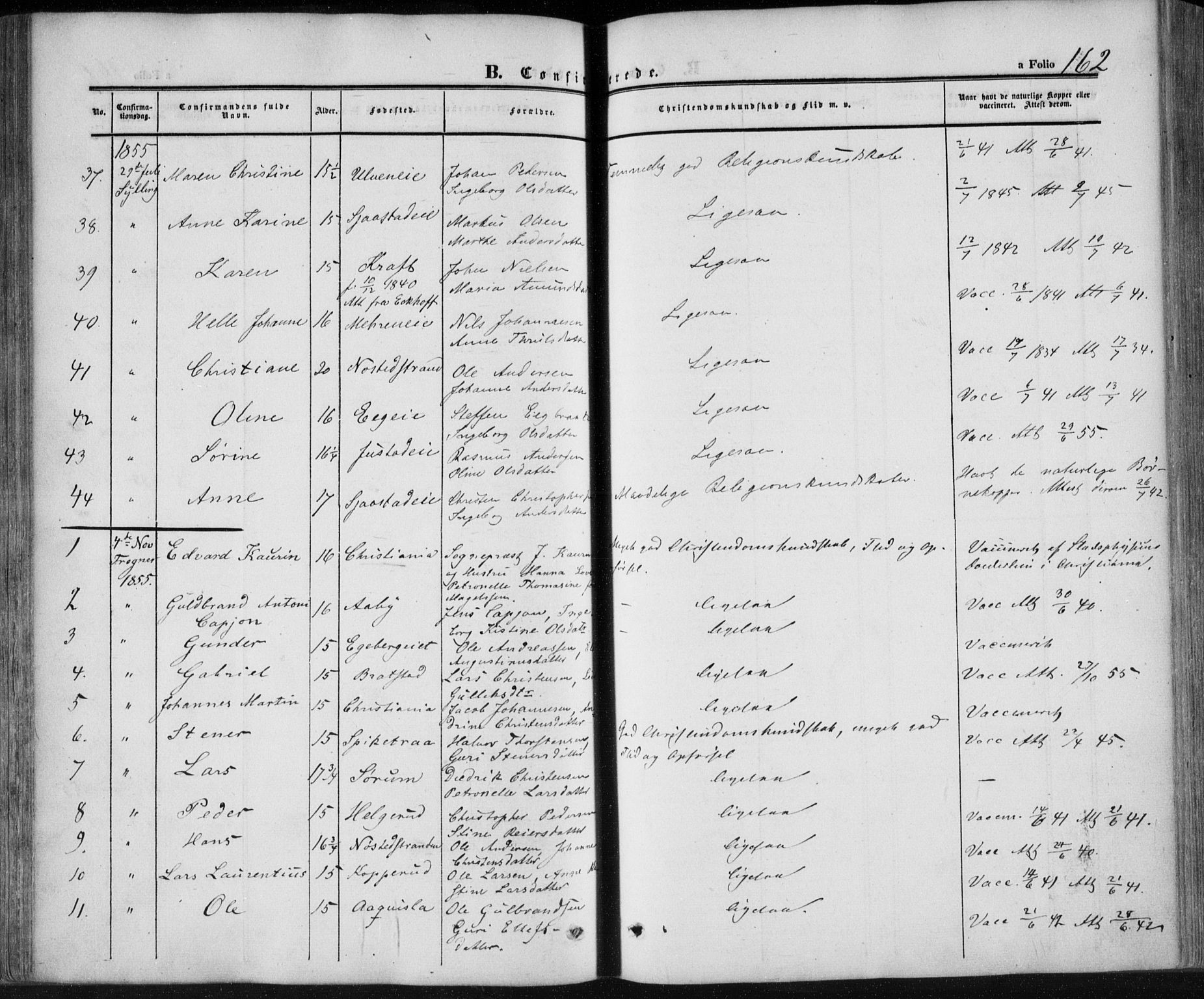 Lier kirkebøker, SAKO/A-230/F/Fa/L0012: Parish register (official) no. I 12, 1854-1864, p. 162