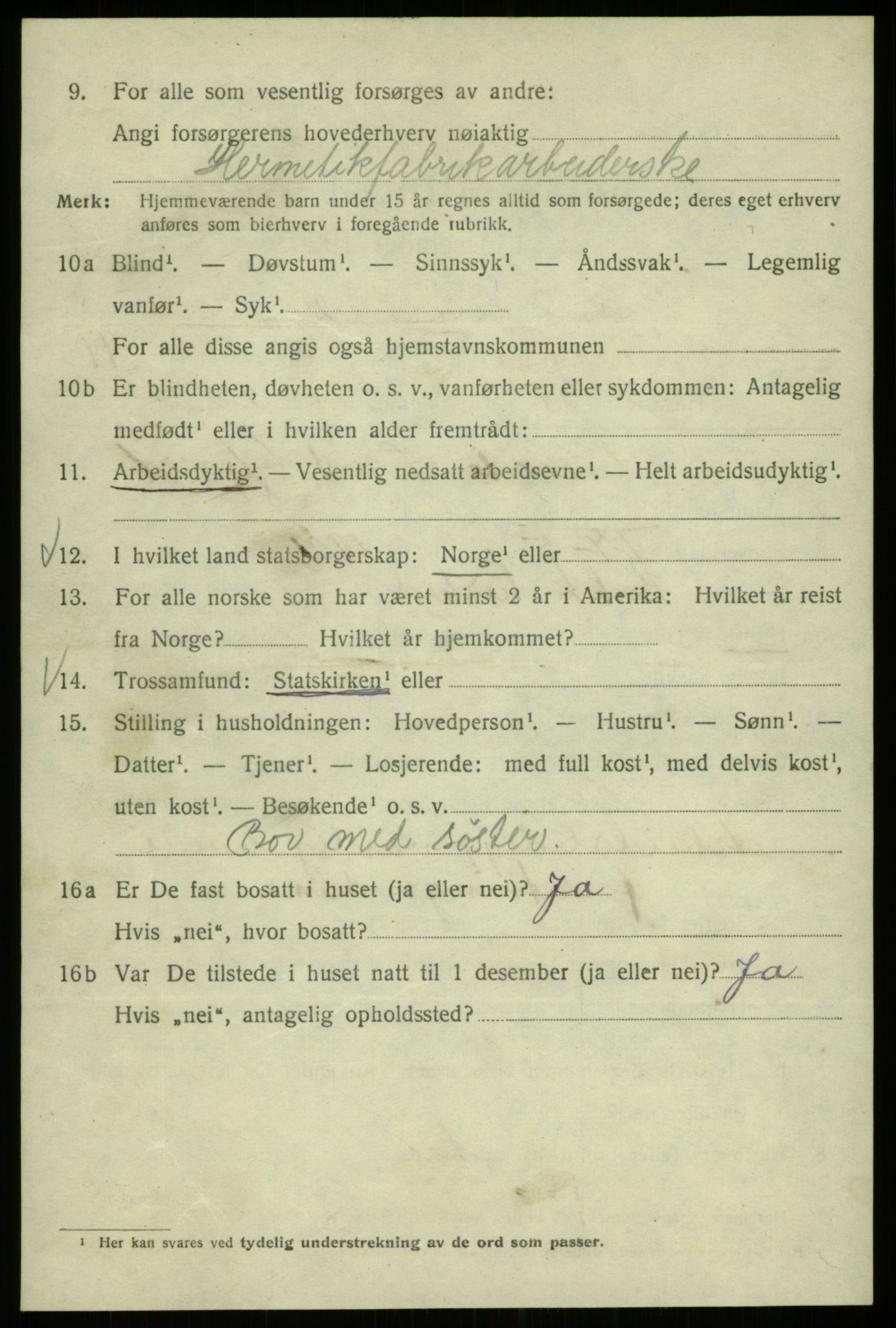 SAB, 1920 census for Bergen, 1920, p. 116539