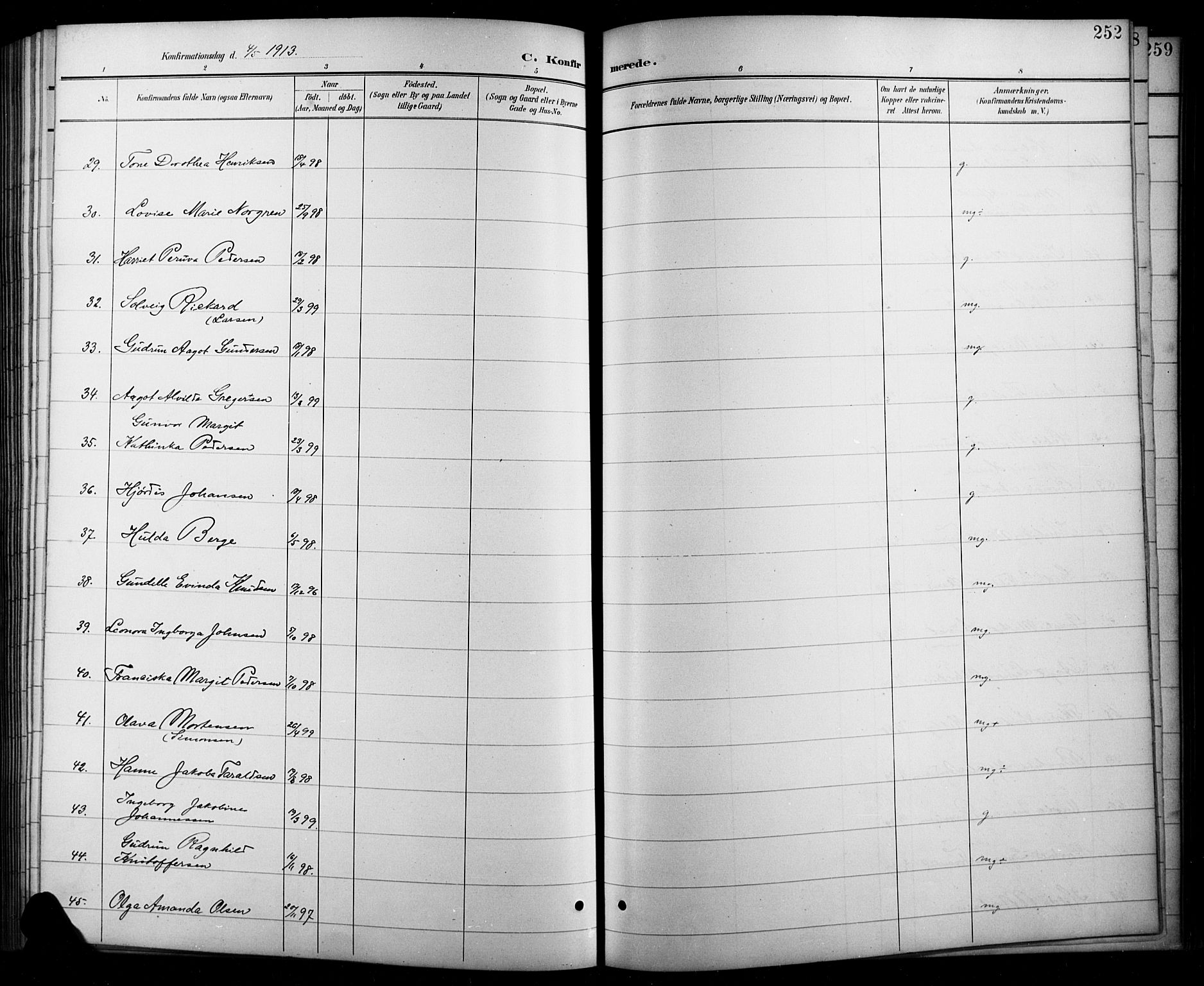 Arendal sokneprestkontor, Trefoldighet, AV/SAK-1111-0040/F/Fb/L0006: Parish register (copy) no. B 6, 1889-1916, p. 252