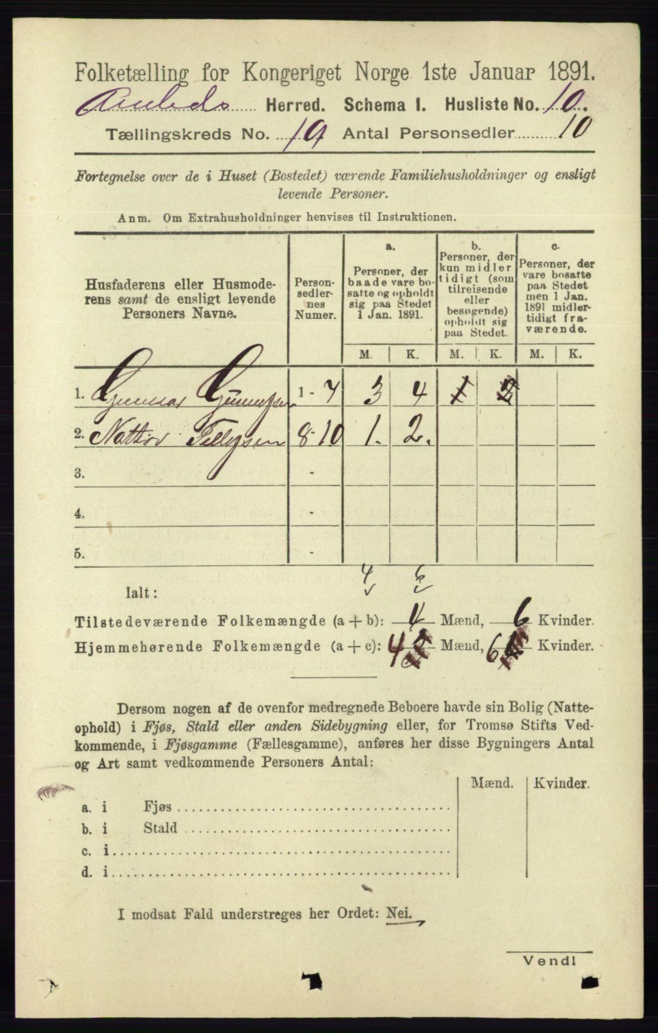 RA, 1891 census for 0929 Åmli, 1891, p. 3136