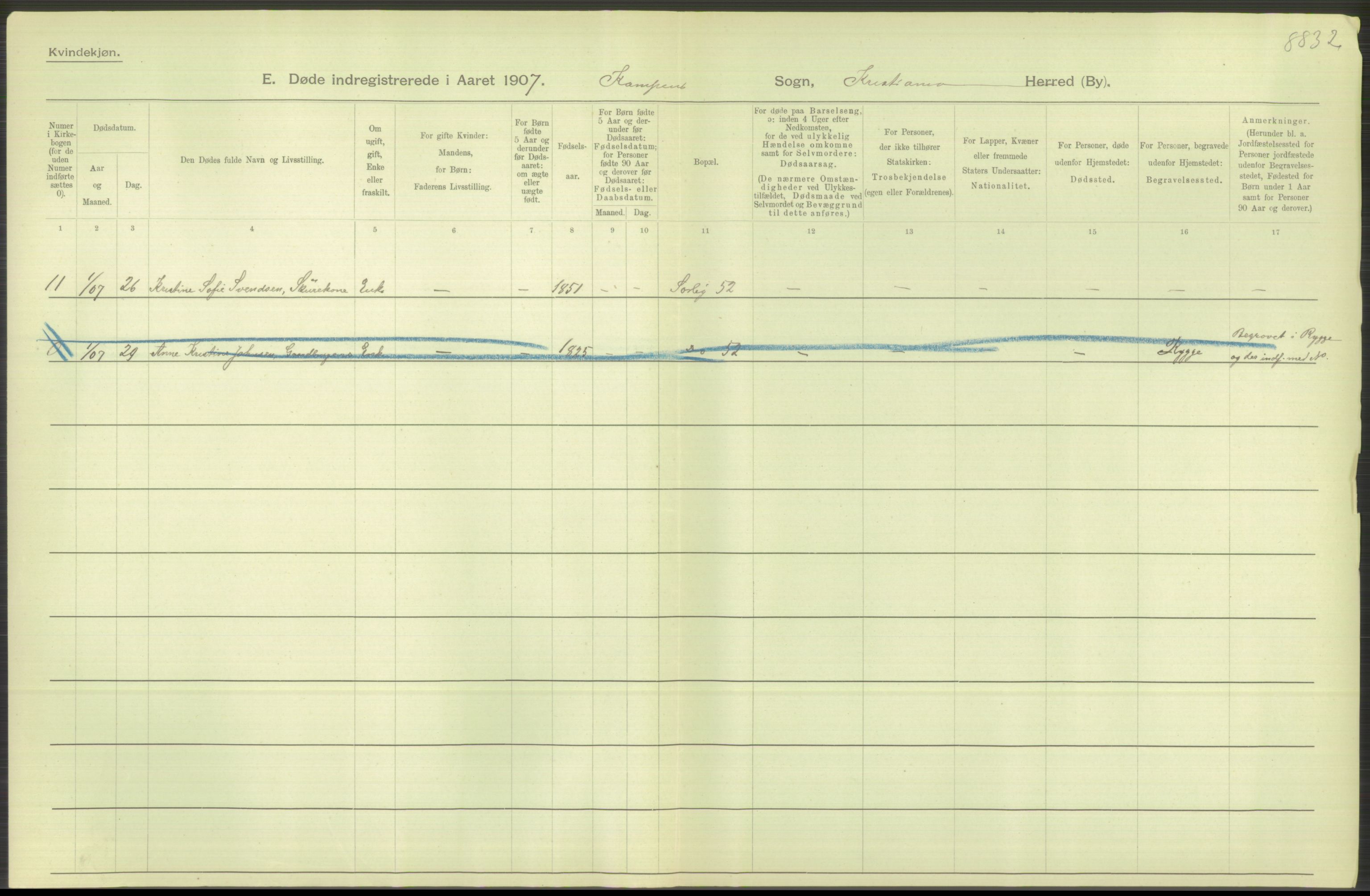 Statistisk sentralbyrå, Sosiodemografiske emner, Befolkning, RA/S-2228/D/Df/Dfa/Dfae/L0009: Kristiania: Døde, 1907, p. 494