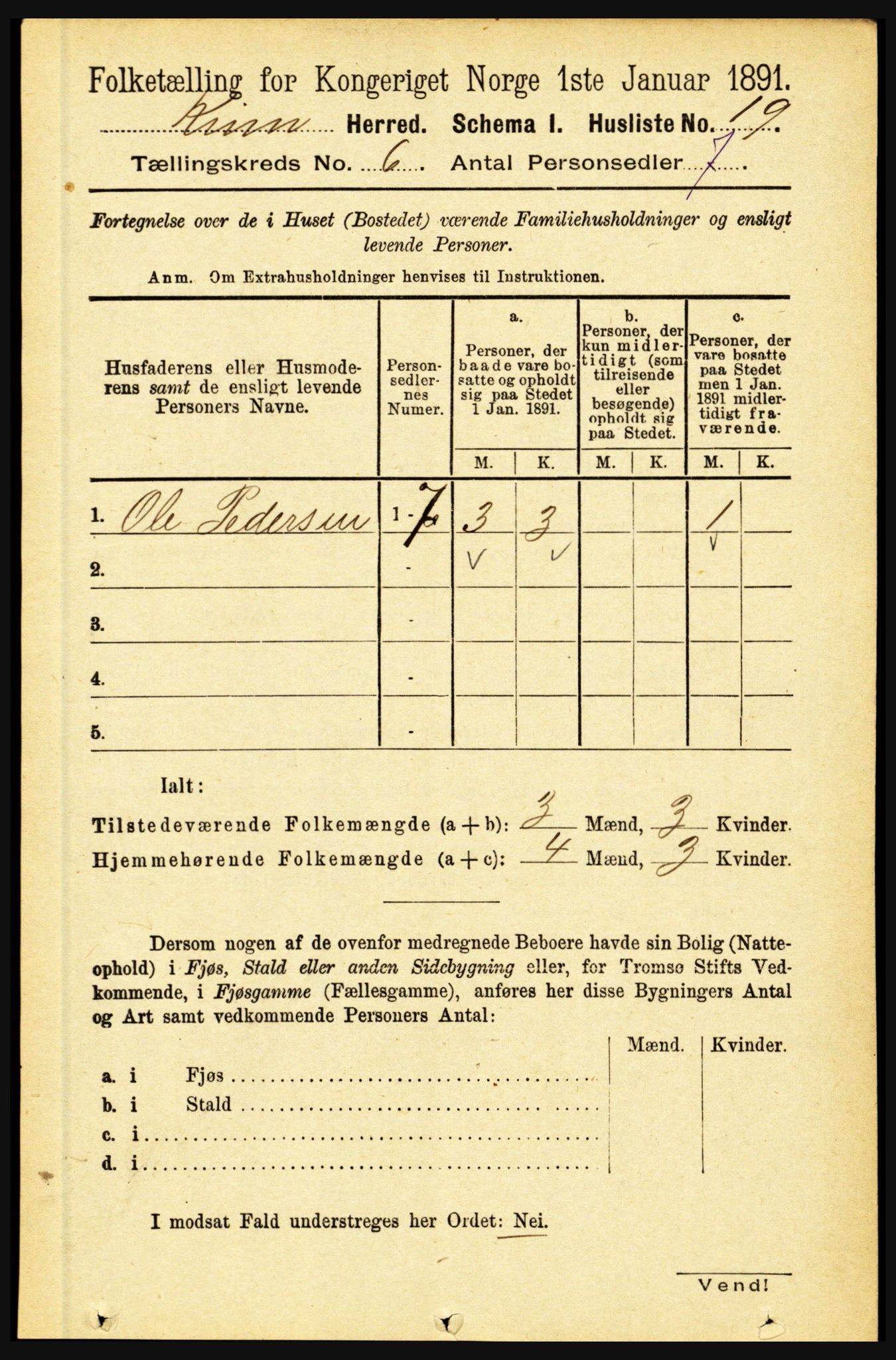 RA, 1891 census for 1437 Kinn, 1891, p. 2231