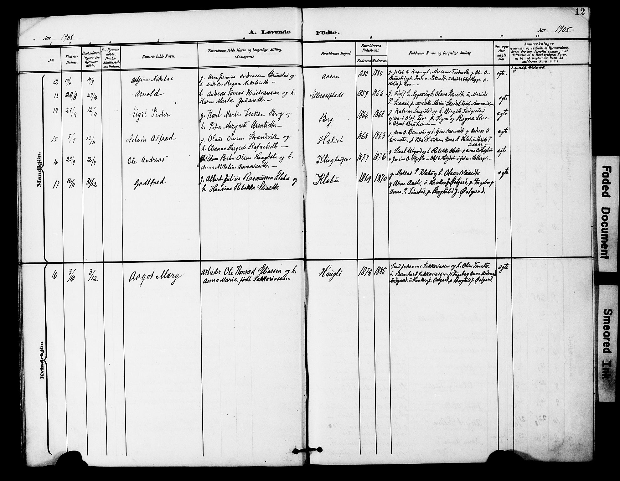 Ministerialprotokoller, klokkerbøker og fødselsregistre - Nord-Trøndelag, SAT/A-1458/746/L0452: Parish register (official) no. 746A09, 1900-1908, p. 12