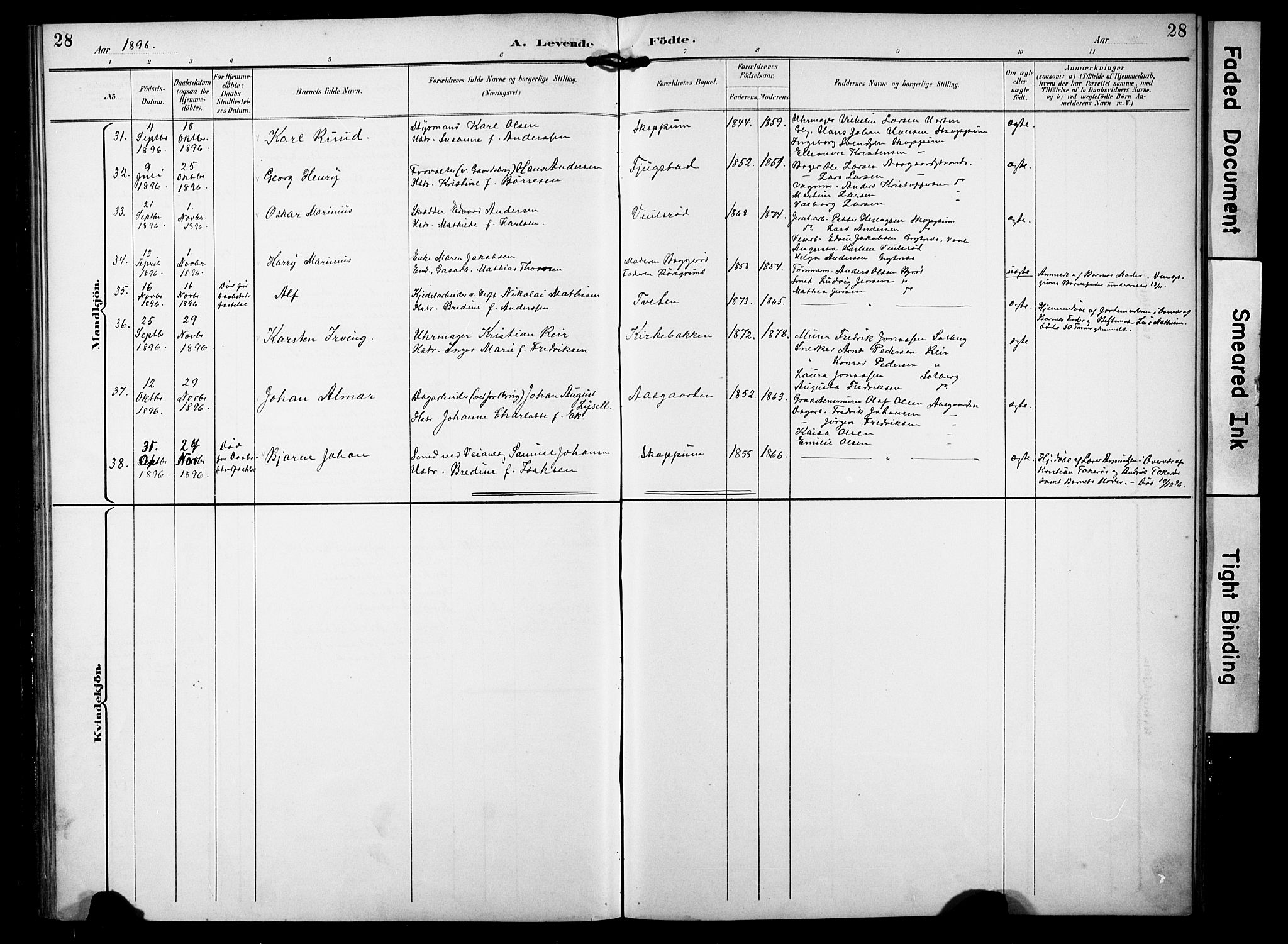 Borre kirkebøker, SAKO/A-338/F/Fa/L0010: Parish register (official) no. I 10, 1892-1896, p. 28