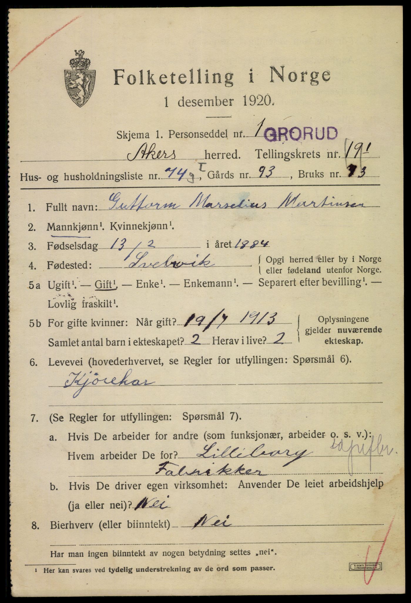 SAO, 1920 census for Aker, 1920, p. 122012