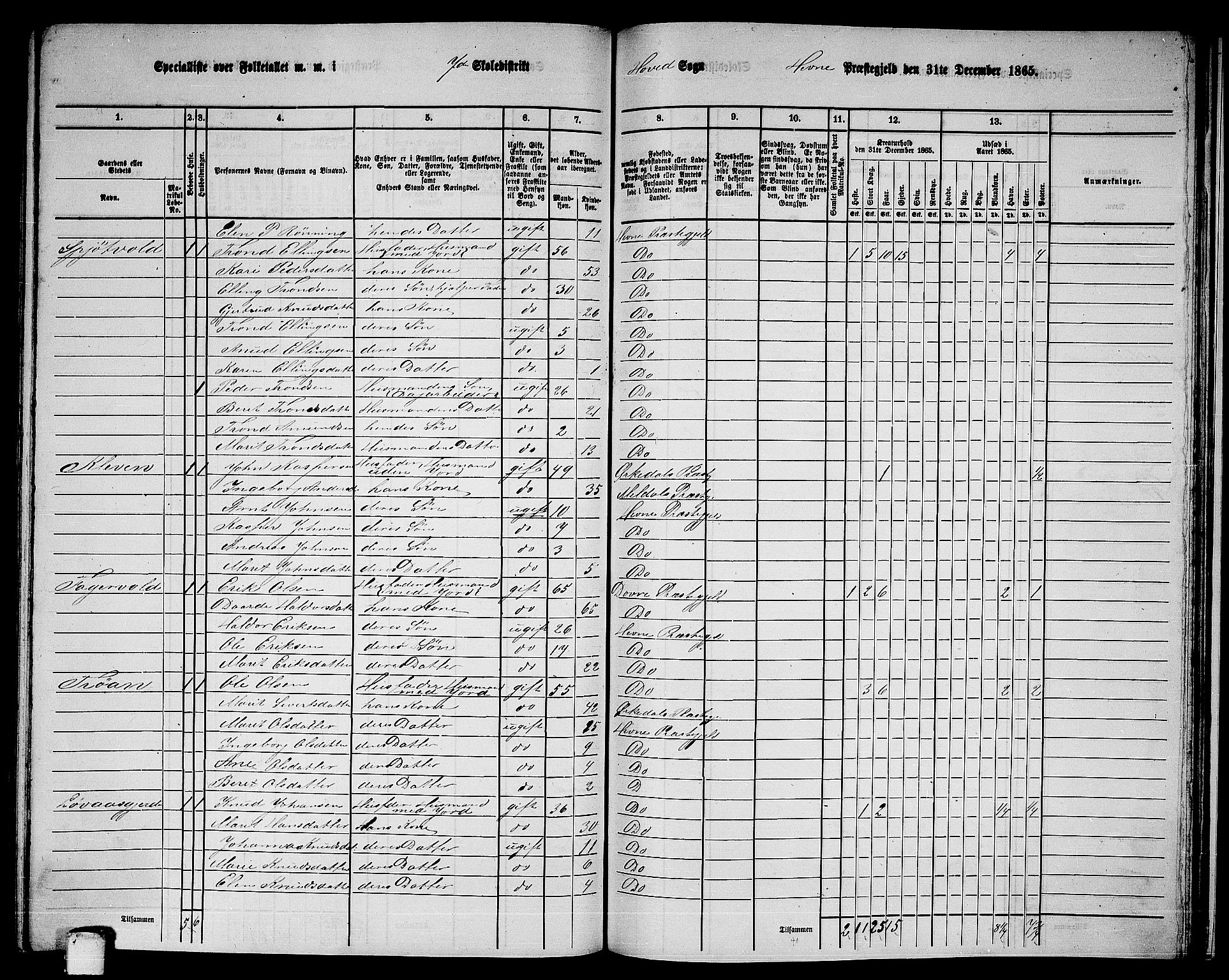 RA, 1865 census for Hemne, 1865, p. 164