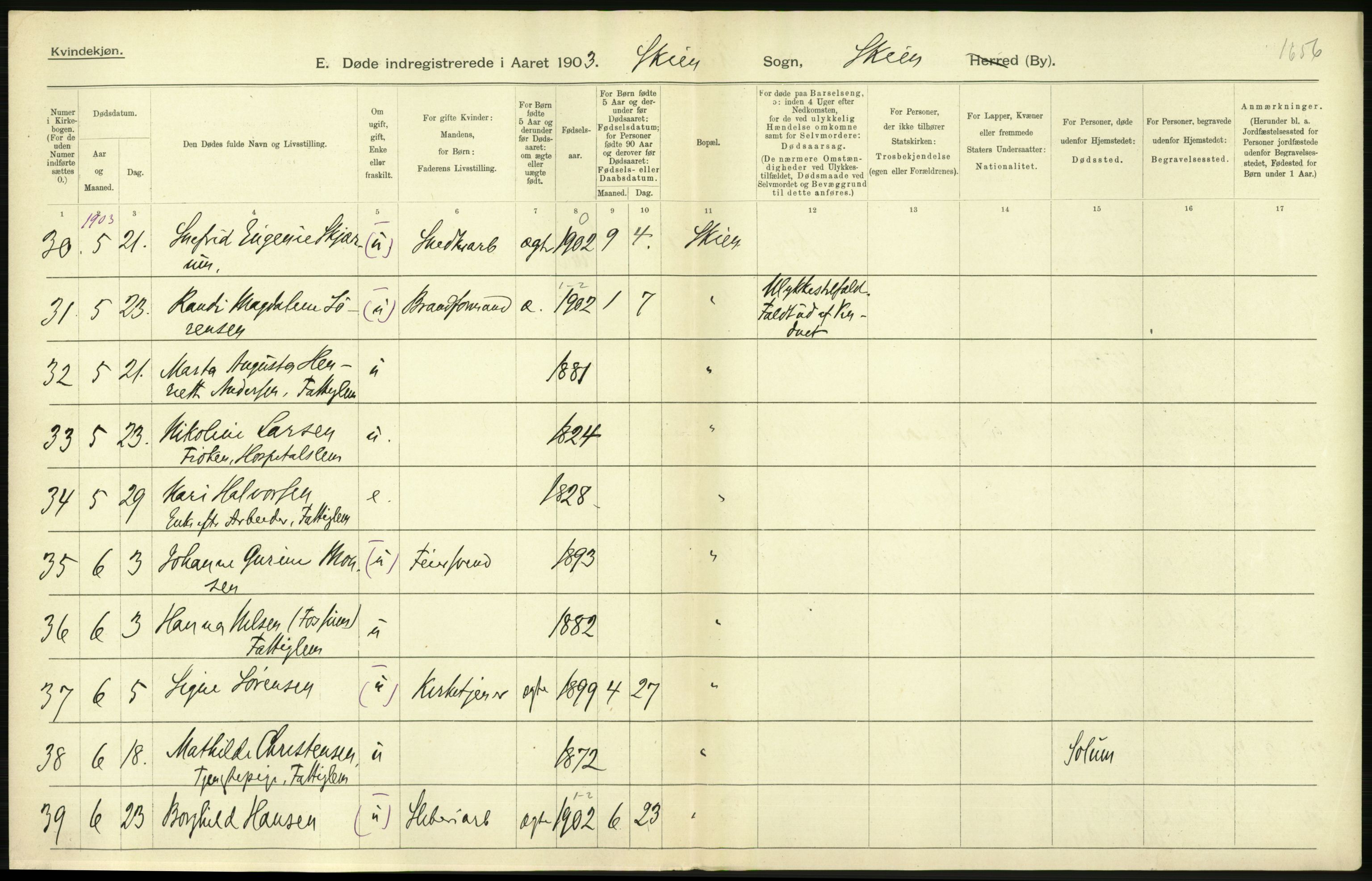 Statistisk sentralbyrå, Sosiodemografiske emner, Befolkning, AV/RA-S-2228/D/Df/Dfa/Dfaa/L0009: Bratsberg amt: Fødte, gifte, døde, 1903, p. 682