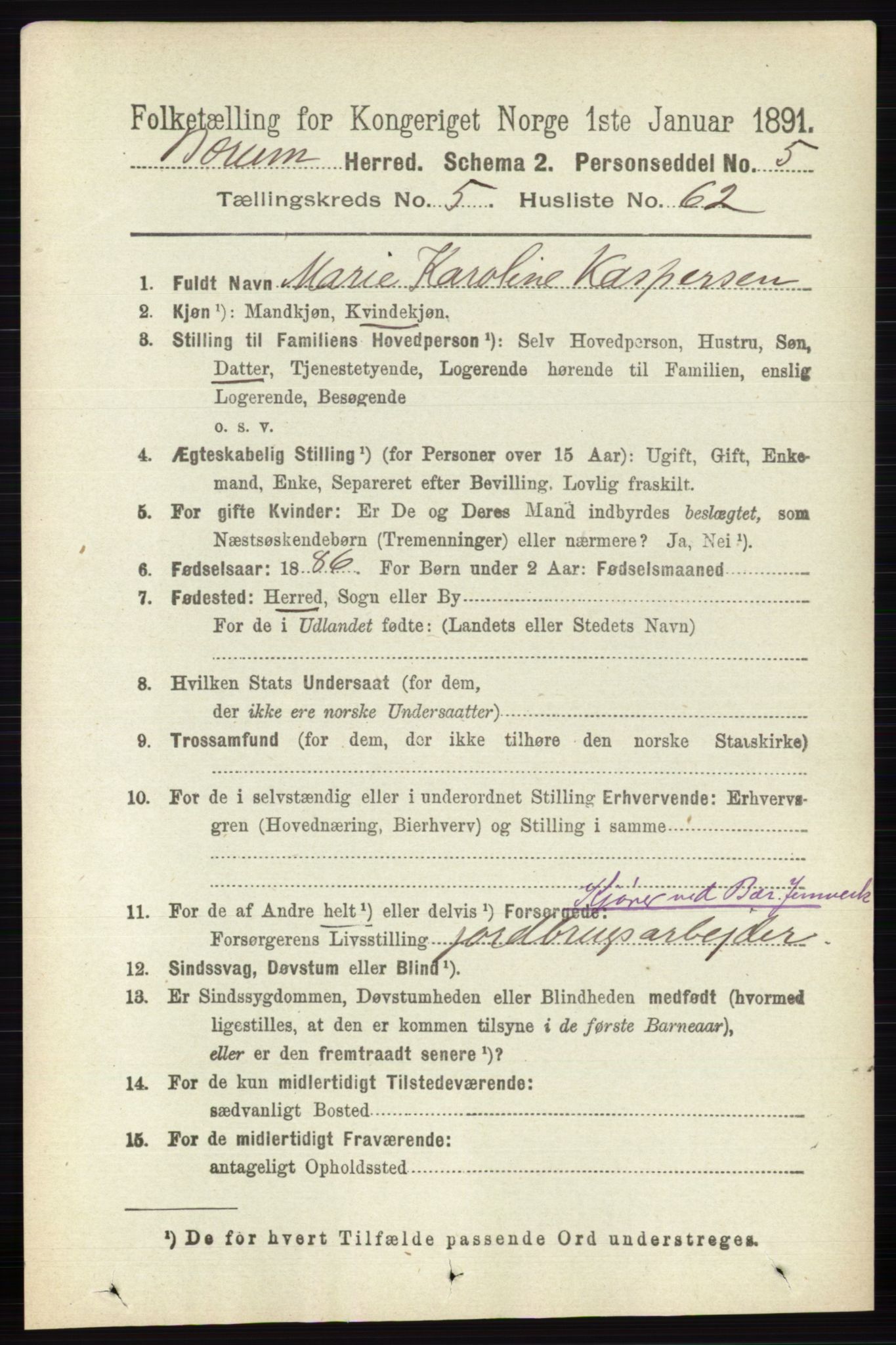 RA, 1891 census for 0219 Bærum, 1891, p. 3409