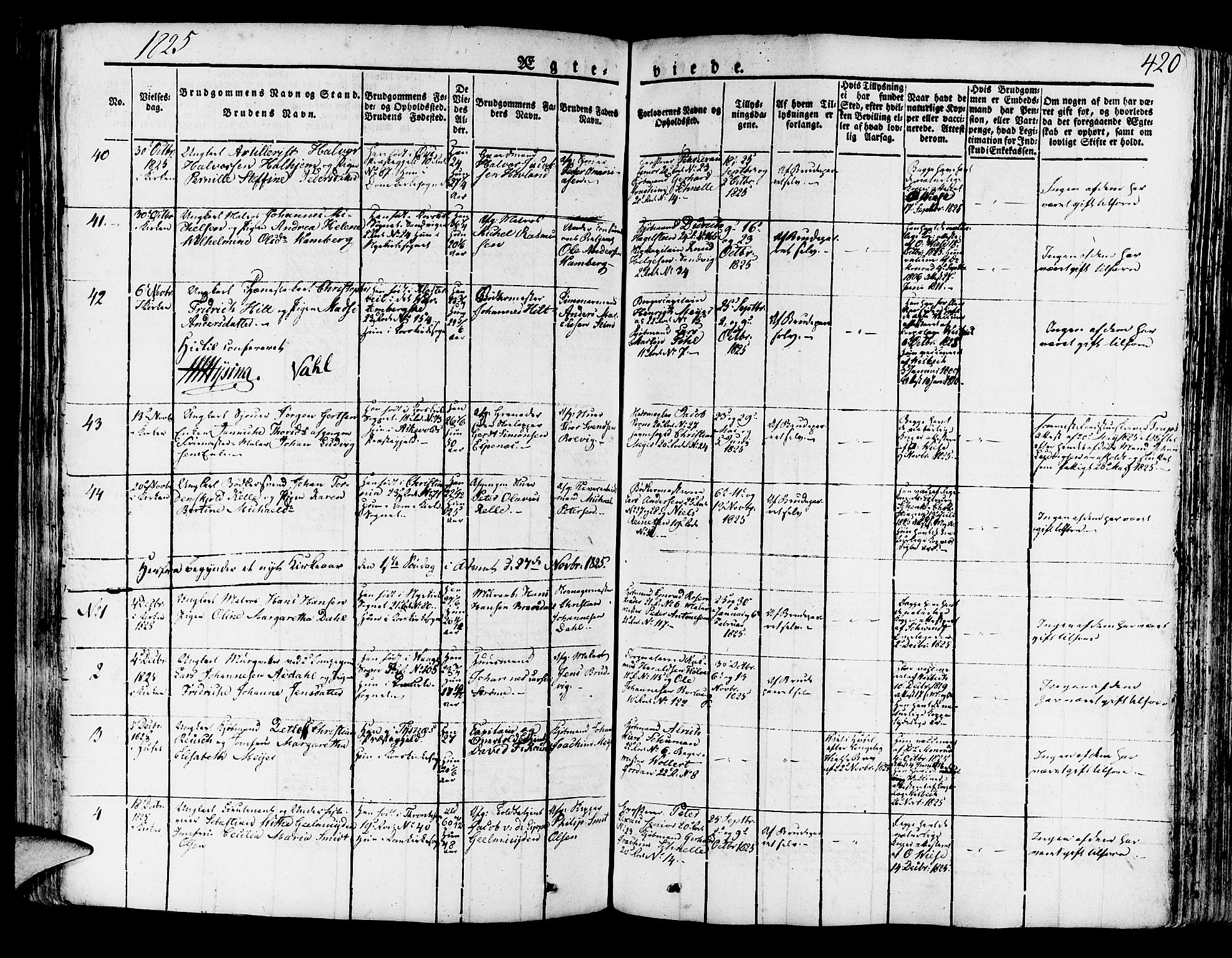 Korskirken sokneprestembete, AV/SAB-A-76101/H/Haa/L0014: Parish register (official) no. A 14, 1823-1835, p. 420