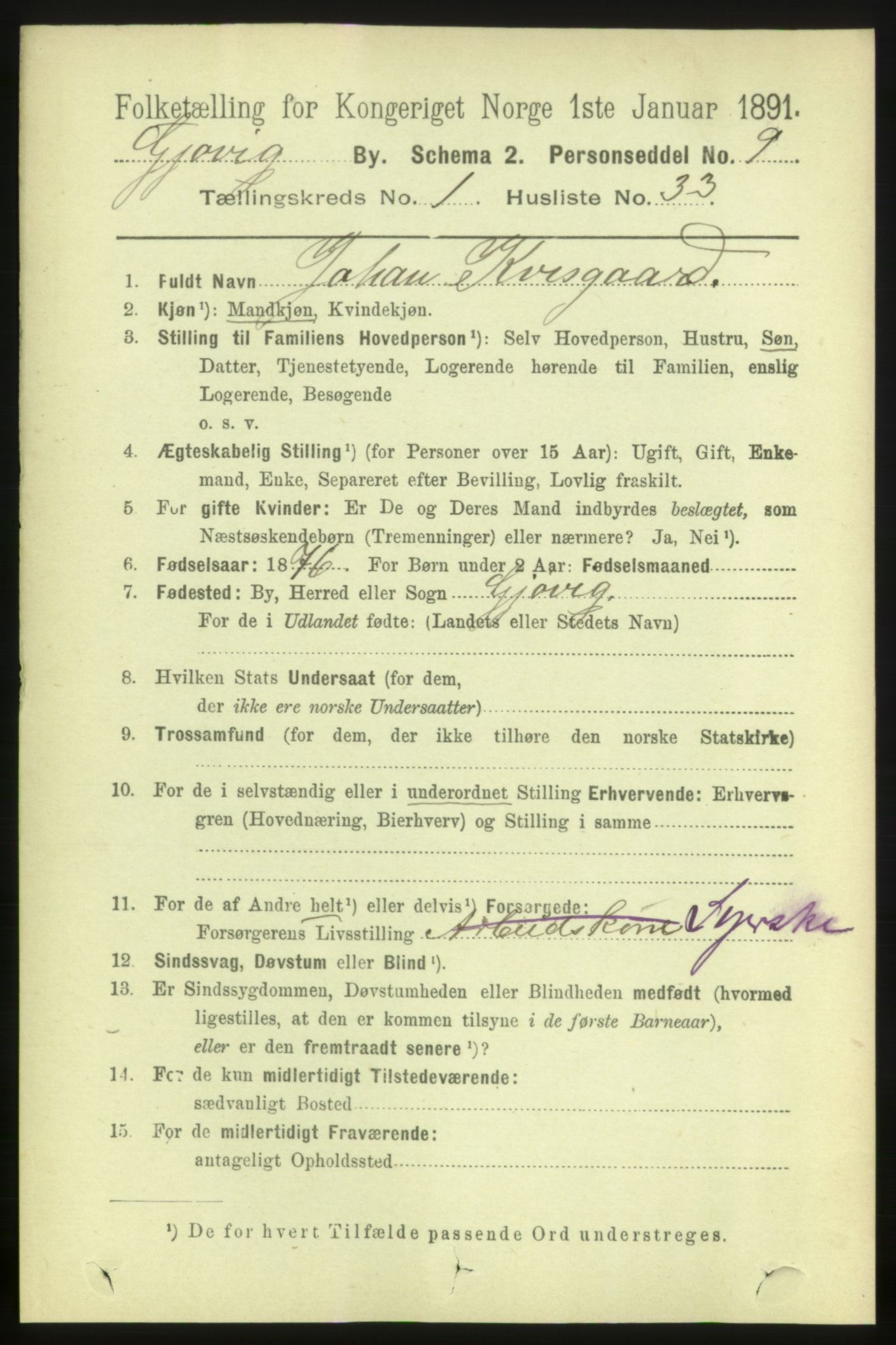 RA, 1891 census for 0502 Gjøvik, 1891, p. 667