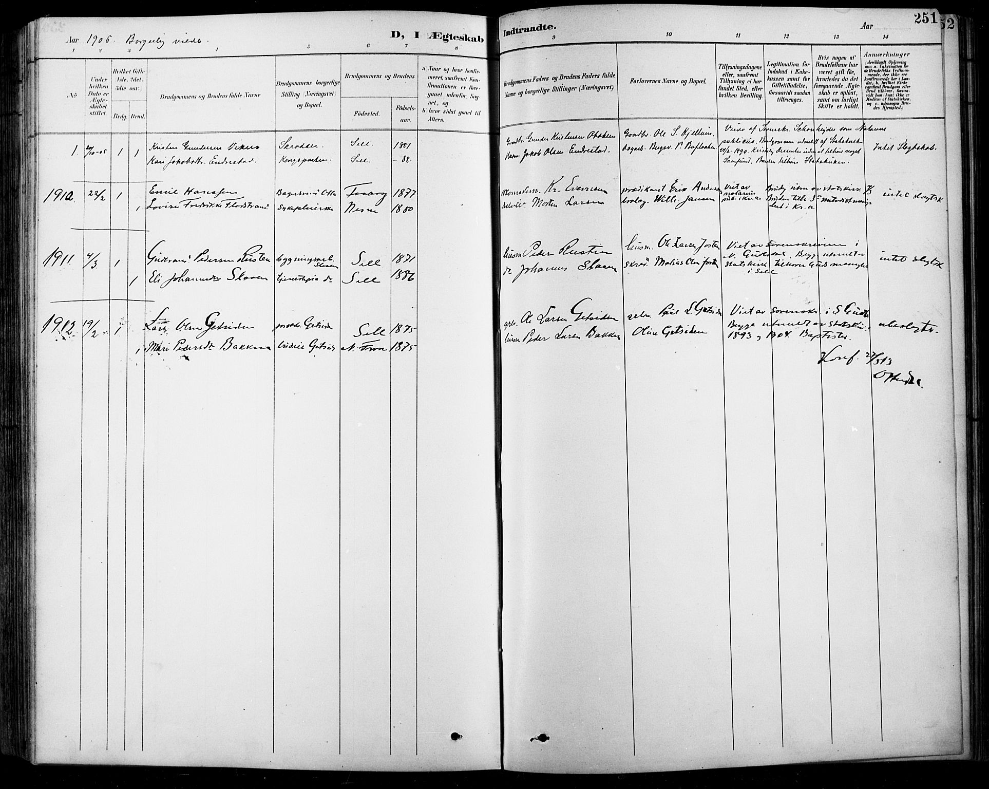 Sel prestekontor, SAH/PREST-074/H/Ha/Hab/L0001: Parish register (copy) no. 1, 1894-1923, p. 251