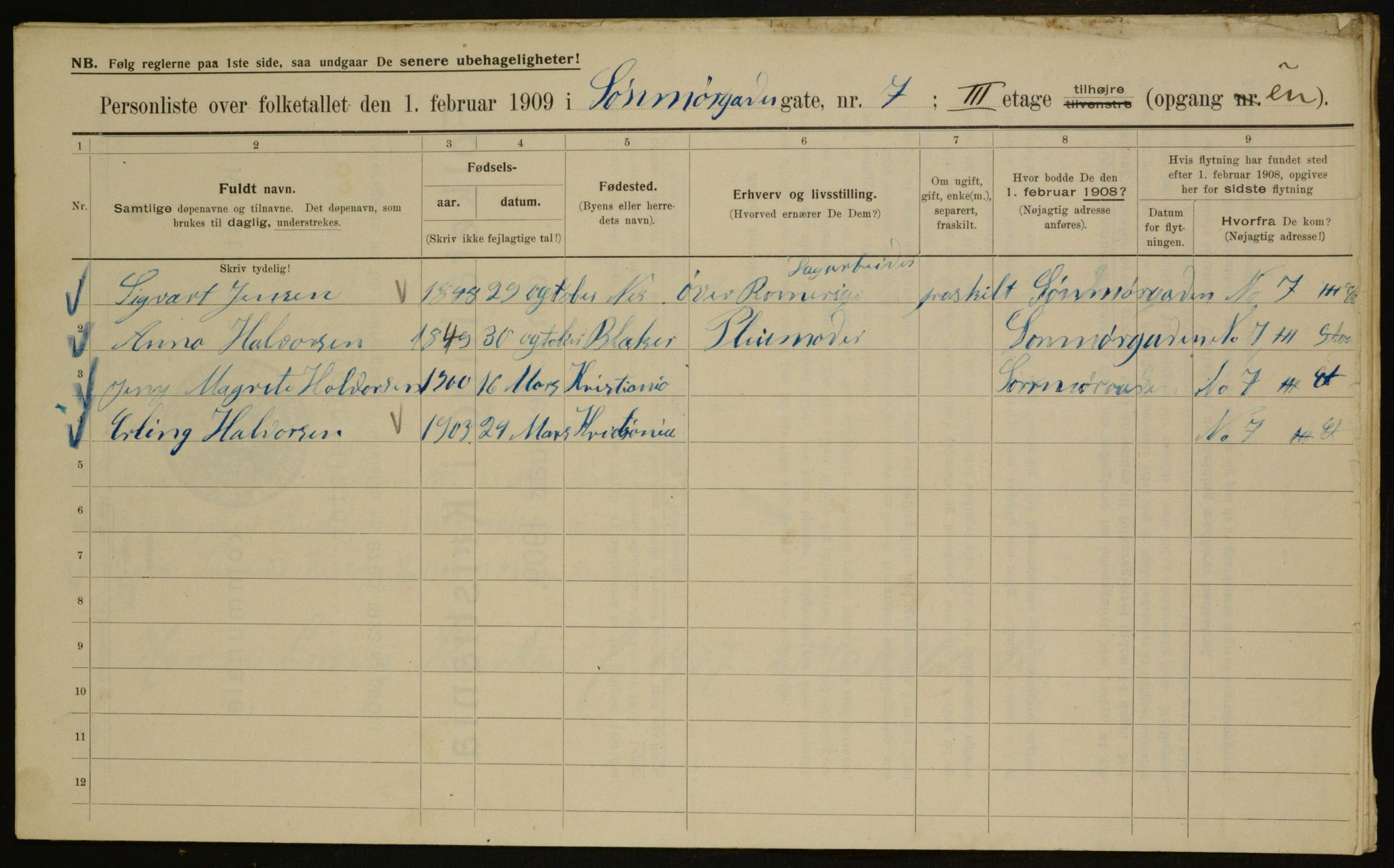 OBA, Municipal Census 1909 for Kristiania, 1909, p. 94736