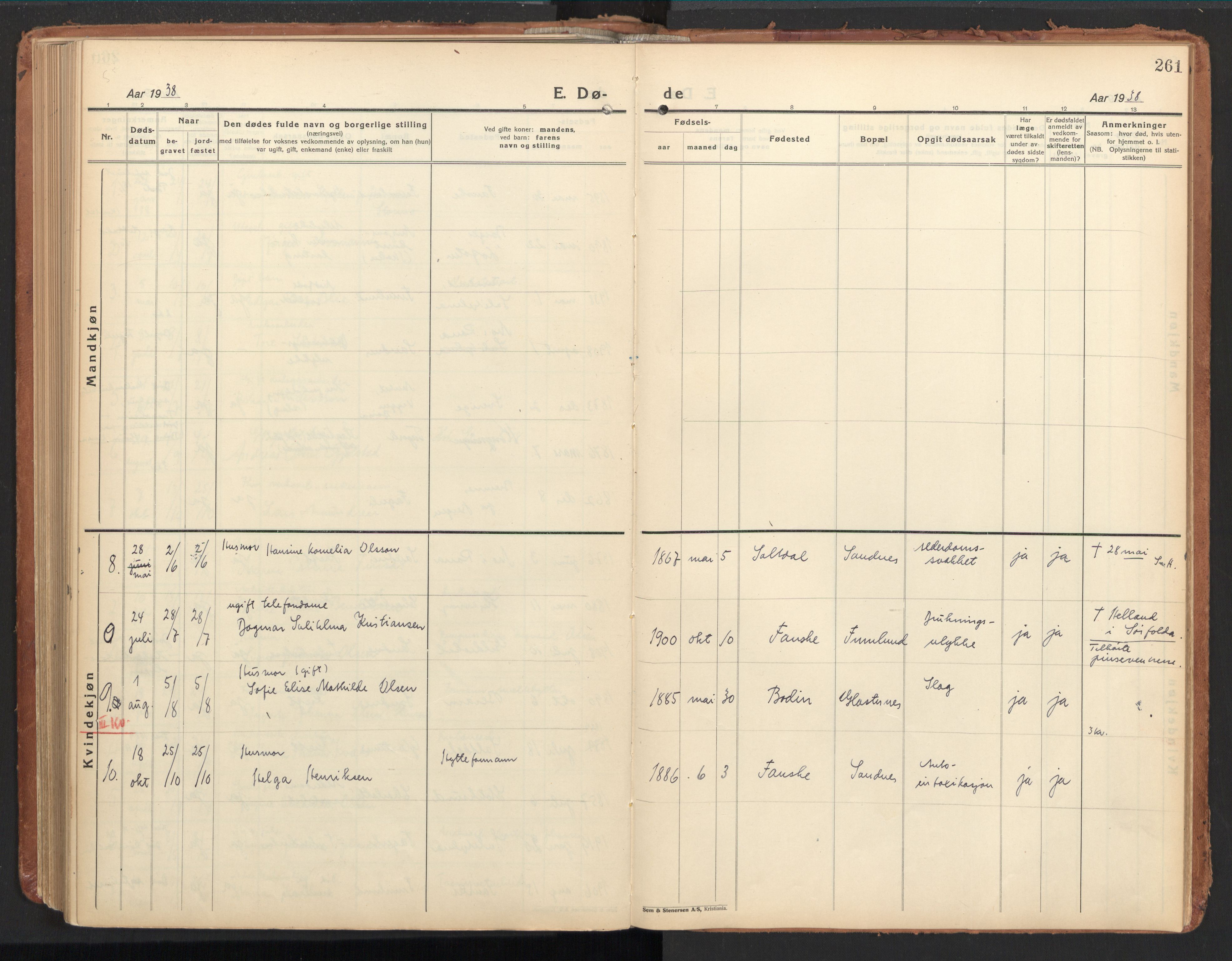 Ministerialprotokoller, klokkerbøker og fødselsregistre - Nordland, AV/SAT-A-1459/850/L0716: Curate's parish register no. 850B06, 1924-1938, p. 261