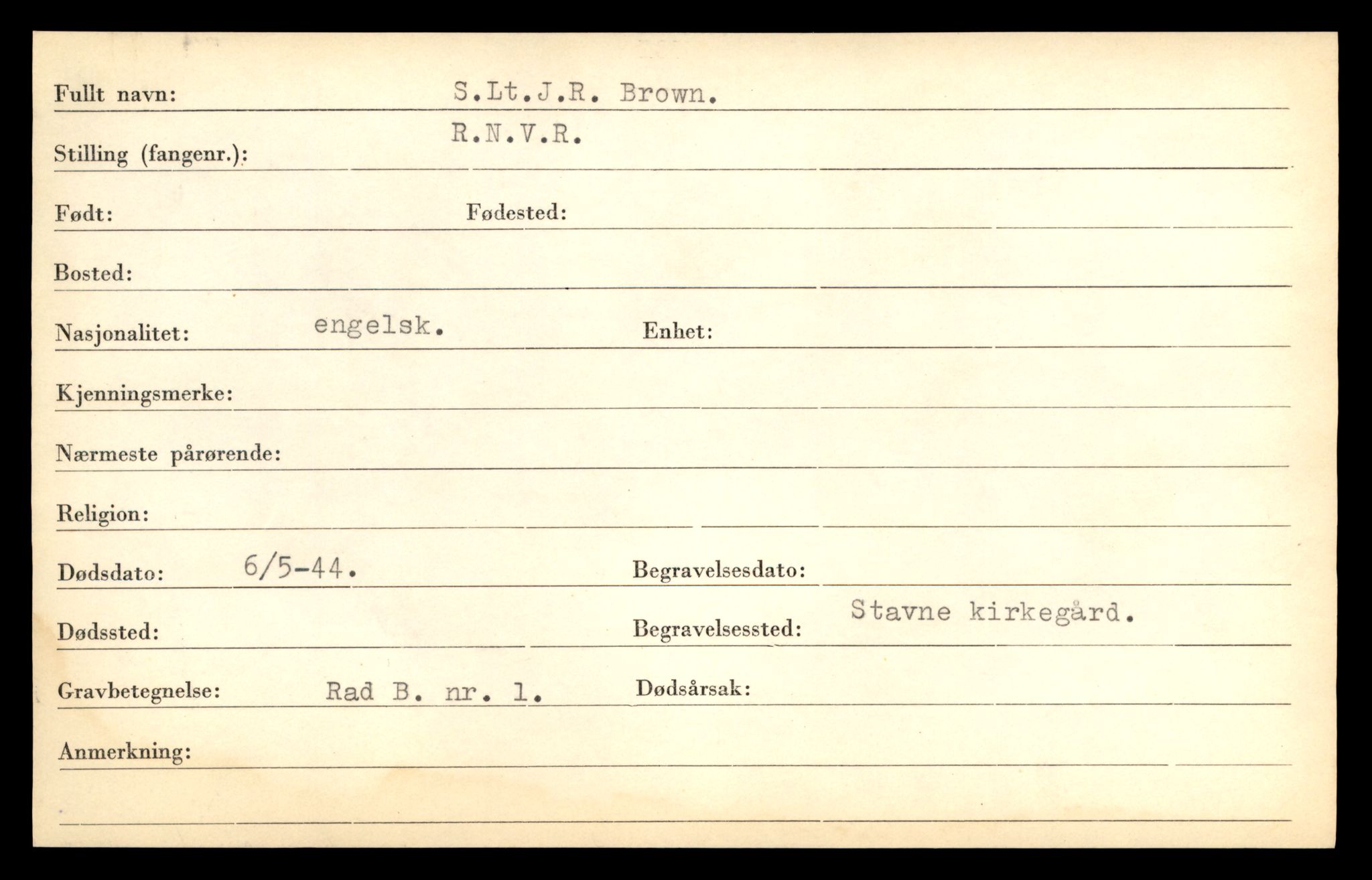 Distriktskontoret for krigsgraver, AV/SAT-A-5030/E/L0005: Kasett/kartotek over falne Britiske og tyske solater, samt andre nasjoners krigsgraver, 1945, p. 1943