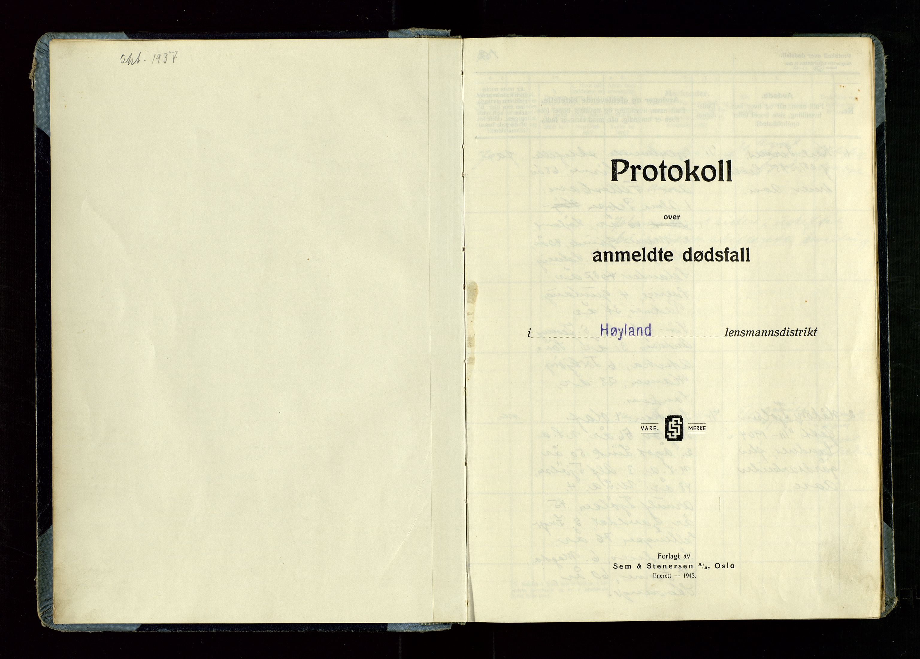 Høyland/Sandnes lensmannskontor, AV/SAST-A-100166/Gga/L0008: "Protokoll over anmeldte dødsfall i Høylands lensmannsdistrikt", 1945-1950
