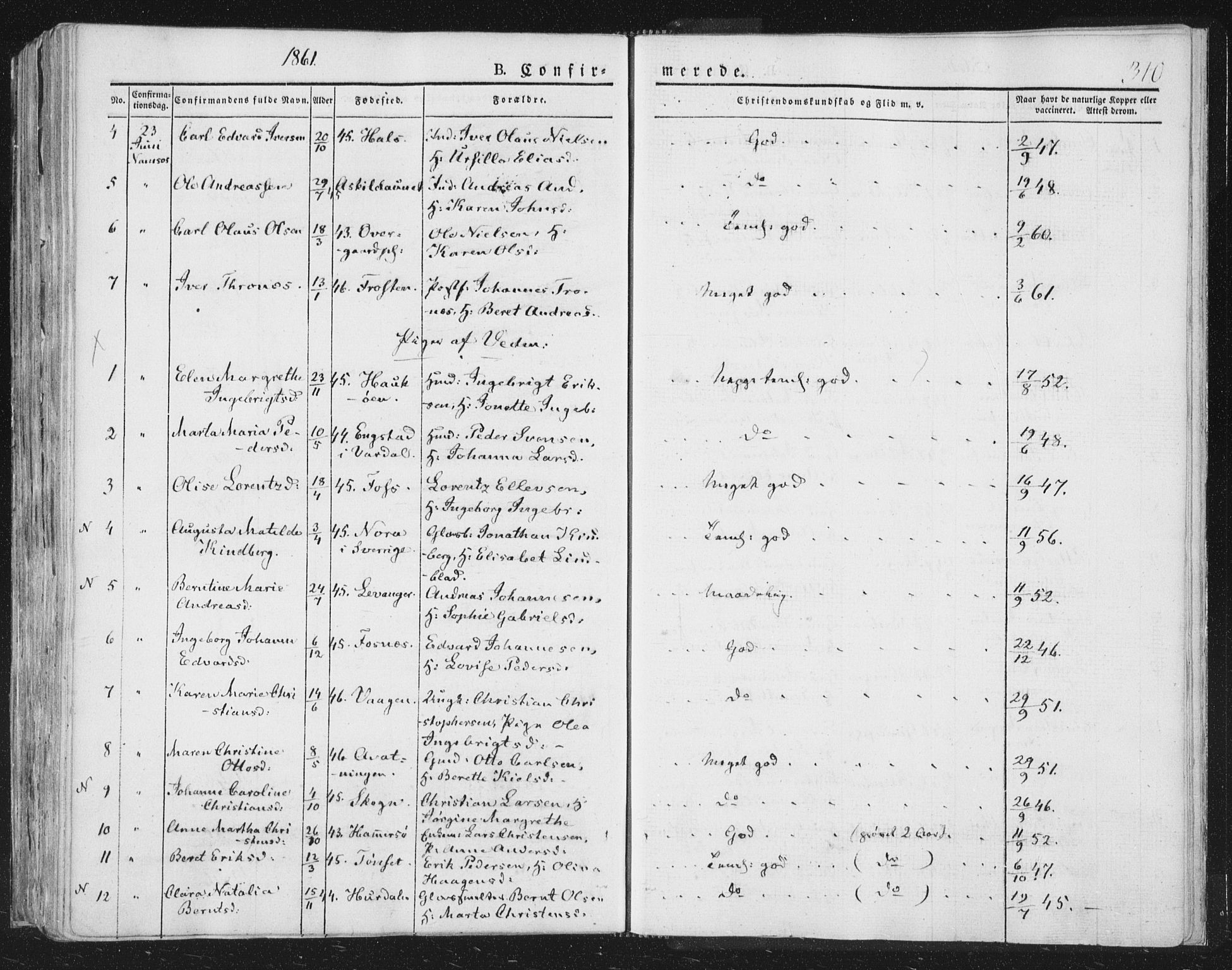 Ministerialprotokoller, klokkerbøker og fødselsregistre - Nord-Trøndelag, SAT/A-1458/764/L0551: Parish register (official) no. 764A07a, 1824-1864, p. 310
