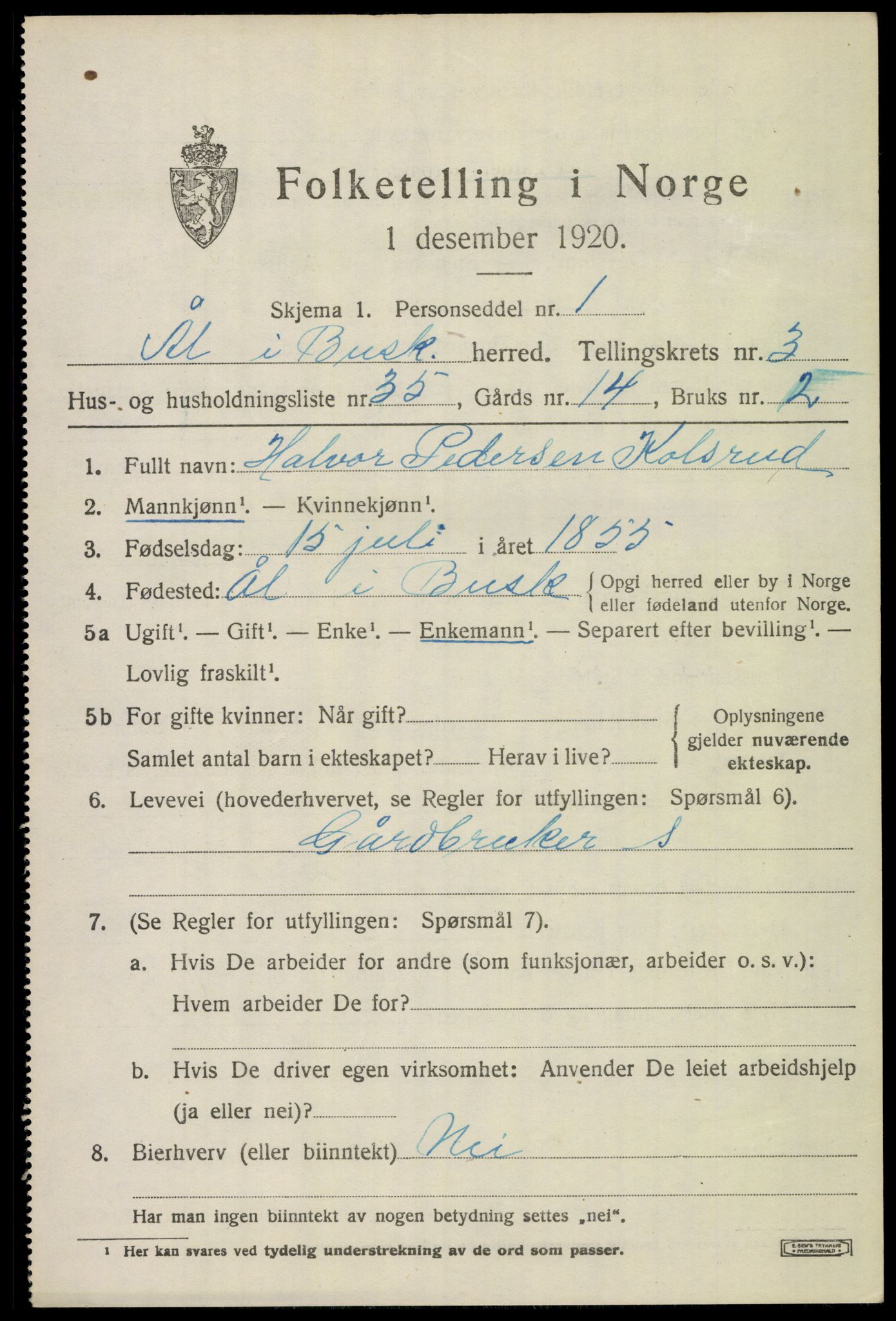 SAKO, 1920 census for Ål, 1920, p. 2780