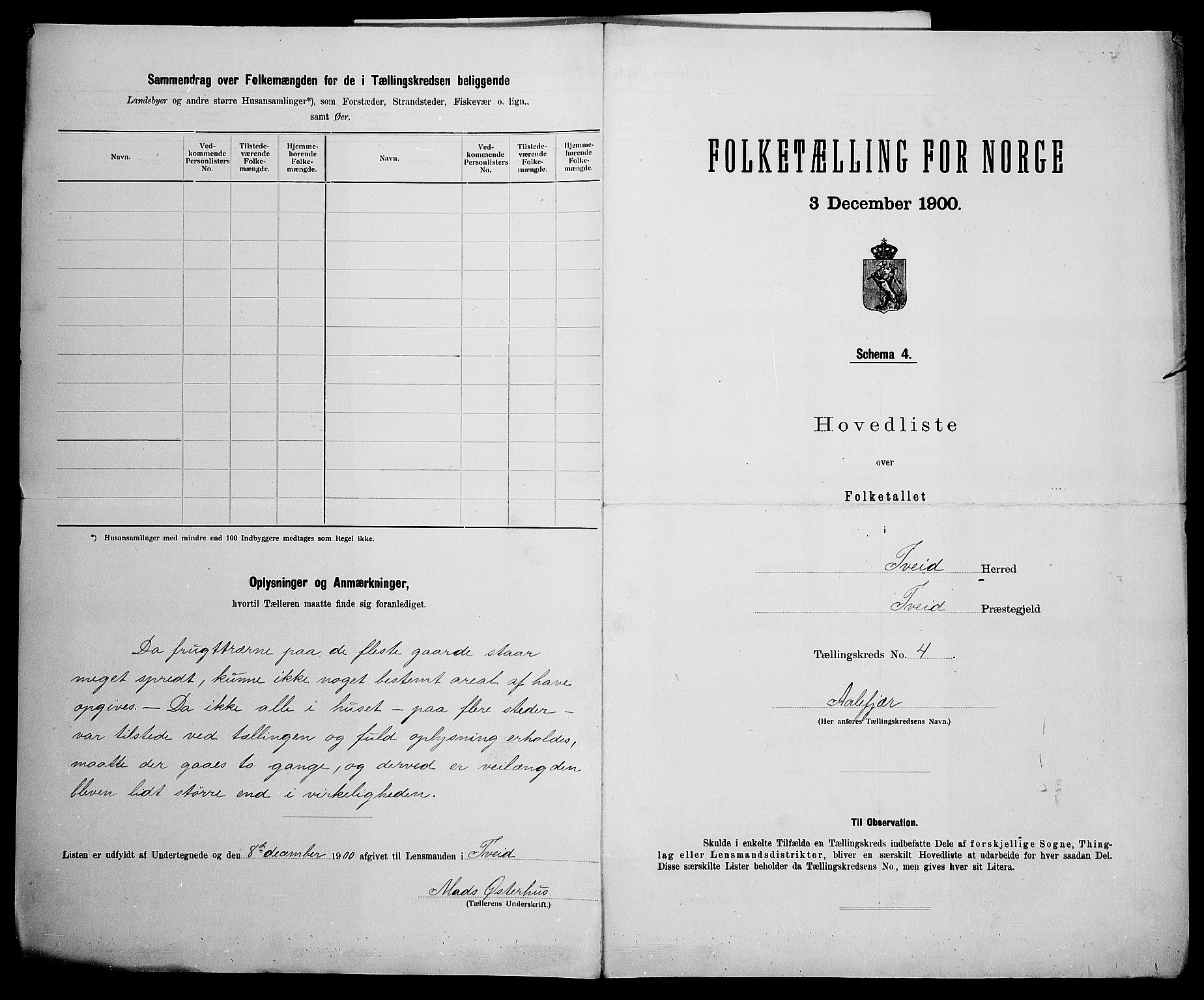 SAK, 1900 census for Tveit, 1900, p. 16