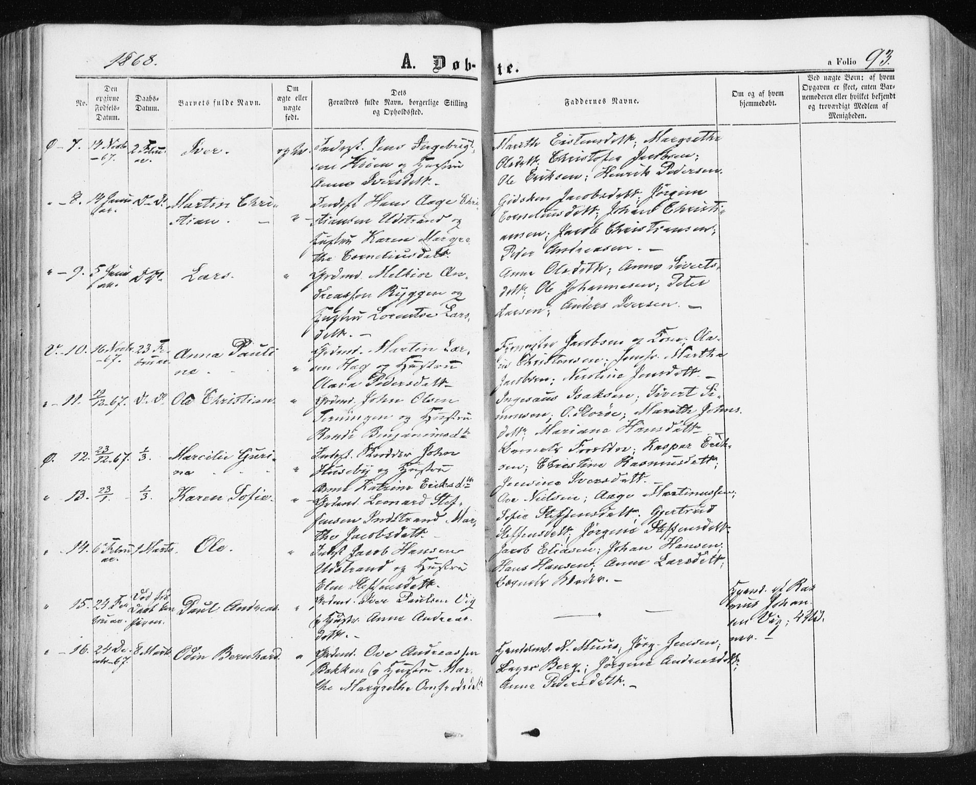 Ministerialprotokoller, klokkerbøker og fødselsregistre - Sør-Trøndelag, SAT/A-1456/659/L0737: Parish register (official) no. 659A07, 1857-1875, p. 93