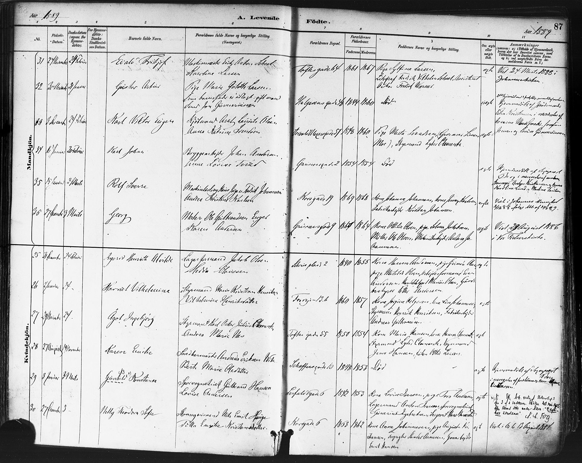 Paulus prestekontor Kirkebøker, SAO/A-10871/F/Fa/L0013: Parish register (official) no. 13, 1887-1894, p. 87