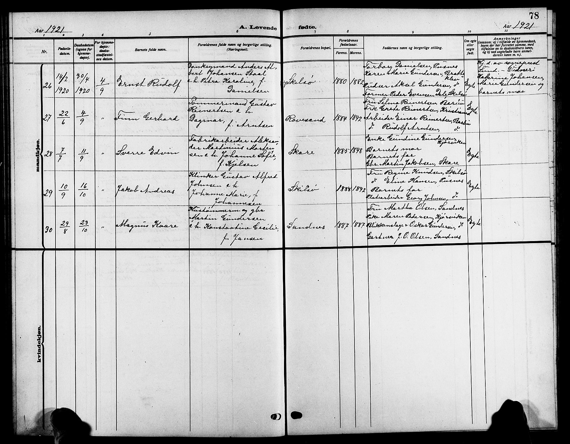 Tromøy sokneprestkontor, AV/SAK-1111-0041/F/Fb/L0007: Parish register (copy) no. B 7, 1908-1925, p. 78