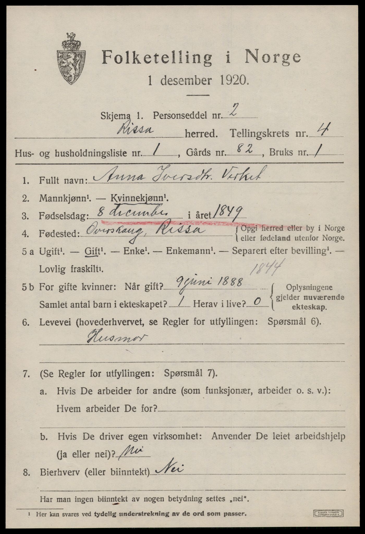 SAT, 1920 census for Rissa, 1920, p. 2951