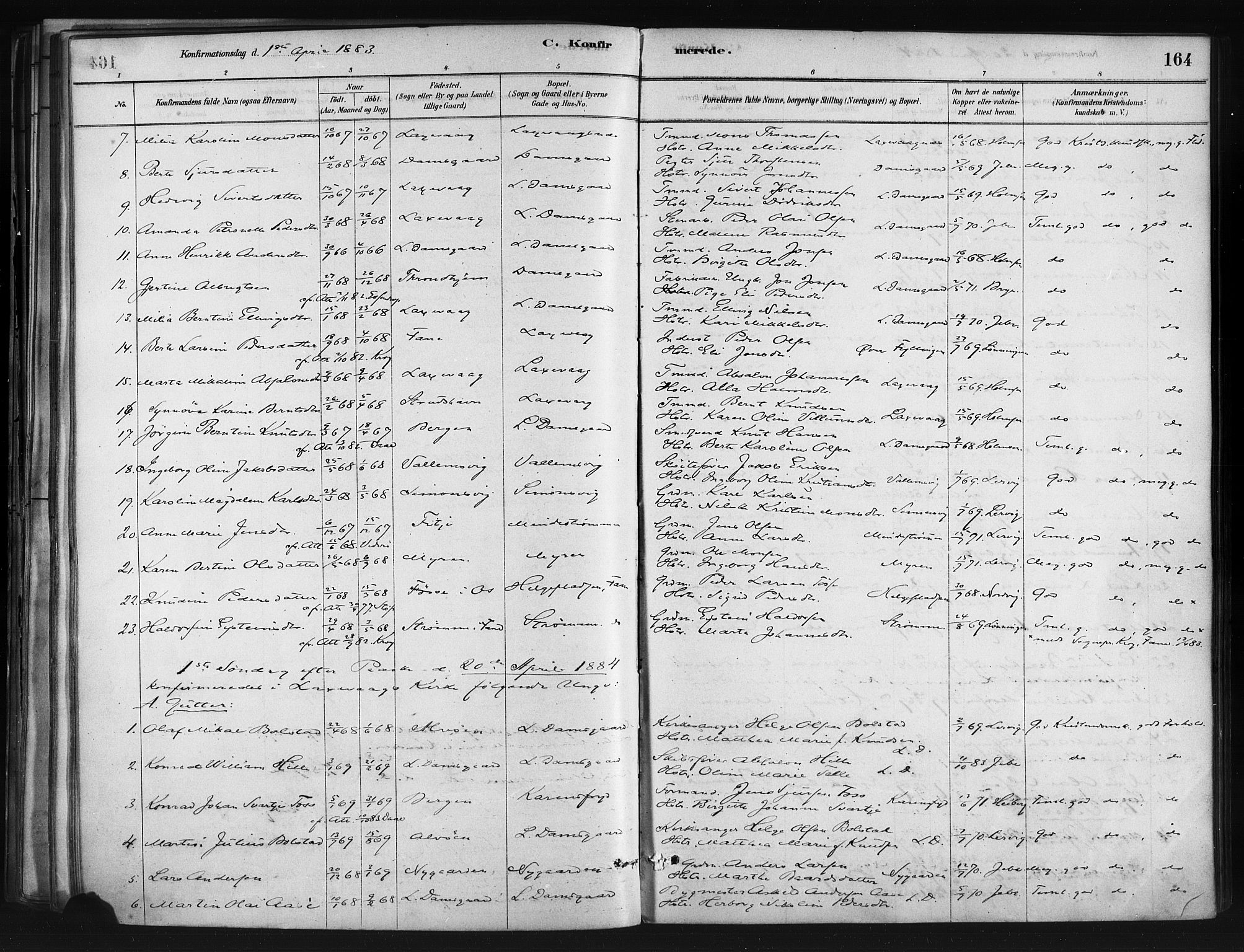 Askøy Sokneprestembete, SAB/A-74101/H/Ha/Haa/Haae/L0002: Parish register (official) no. E 2, 1878-1891, p. 164