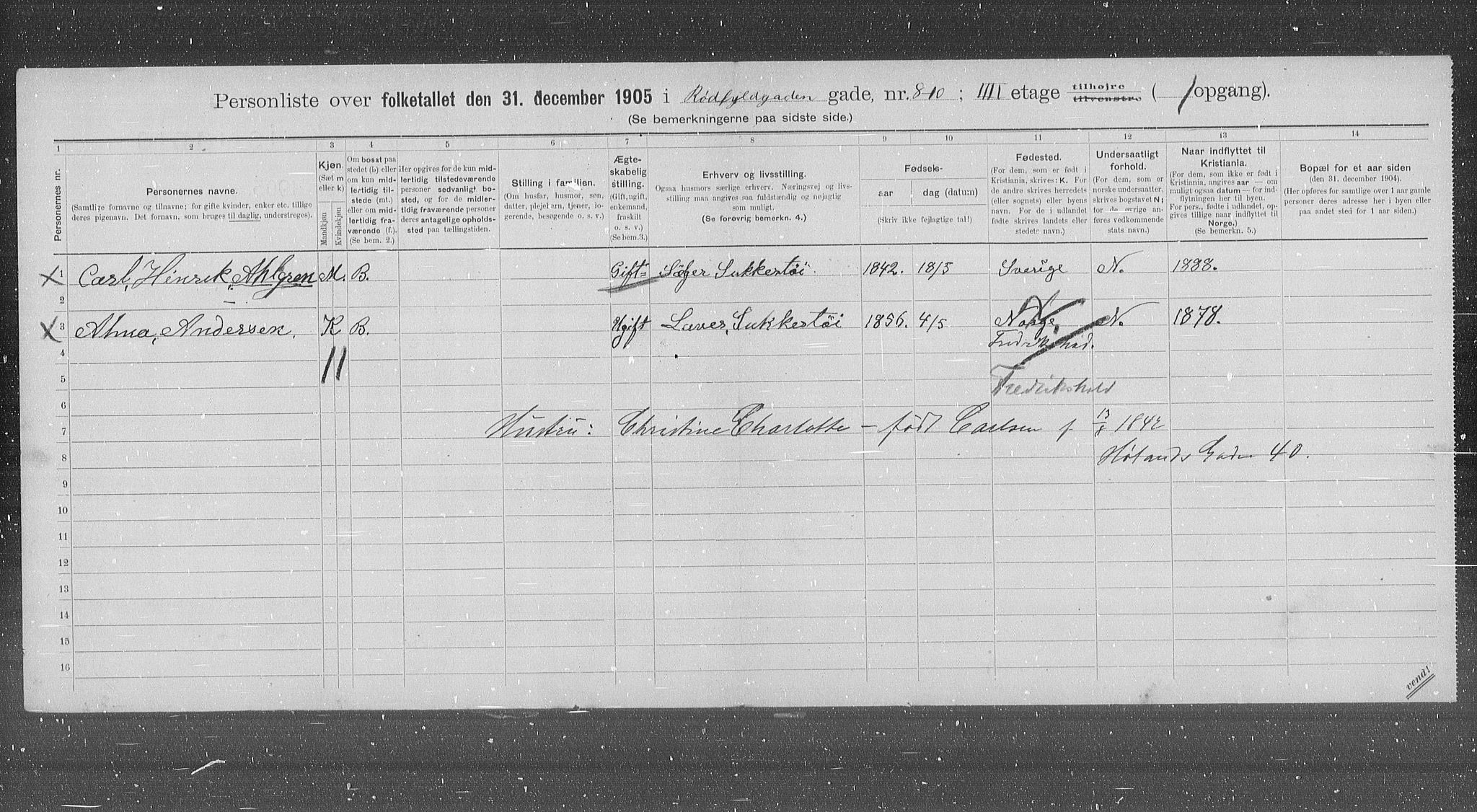 OBA, Municipal Census 1905 for Kristiania, 1905, p. 45285