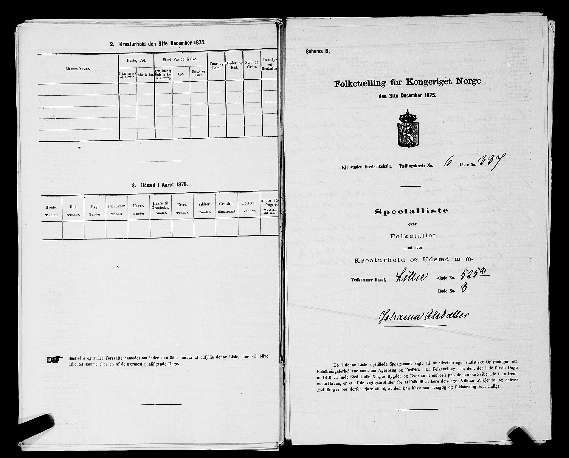 RA, 1875 census for 0101P Fredrikshald, 1875, p. 627