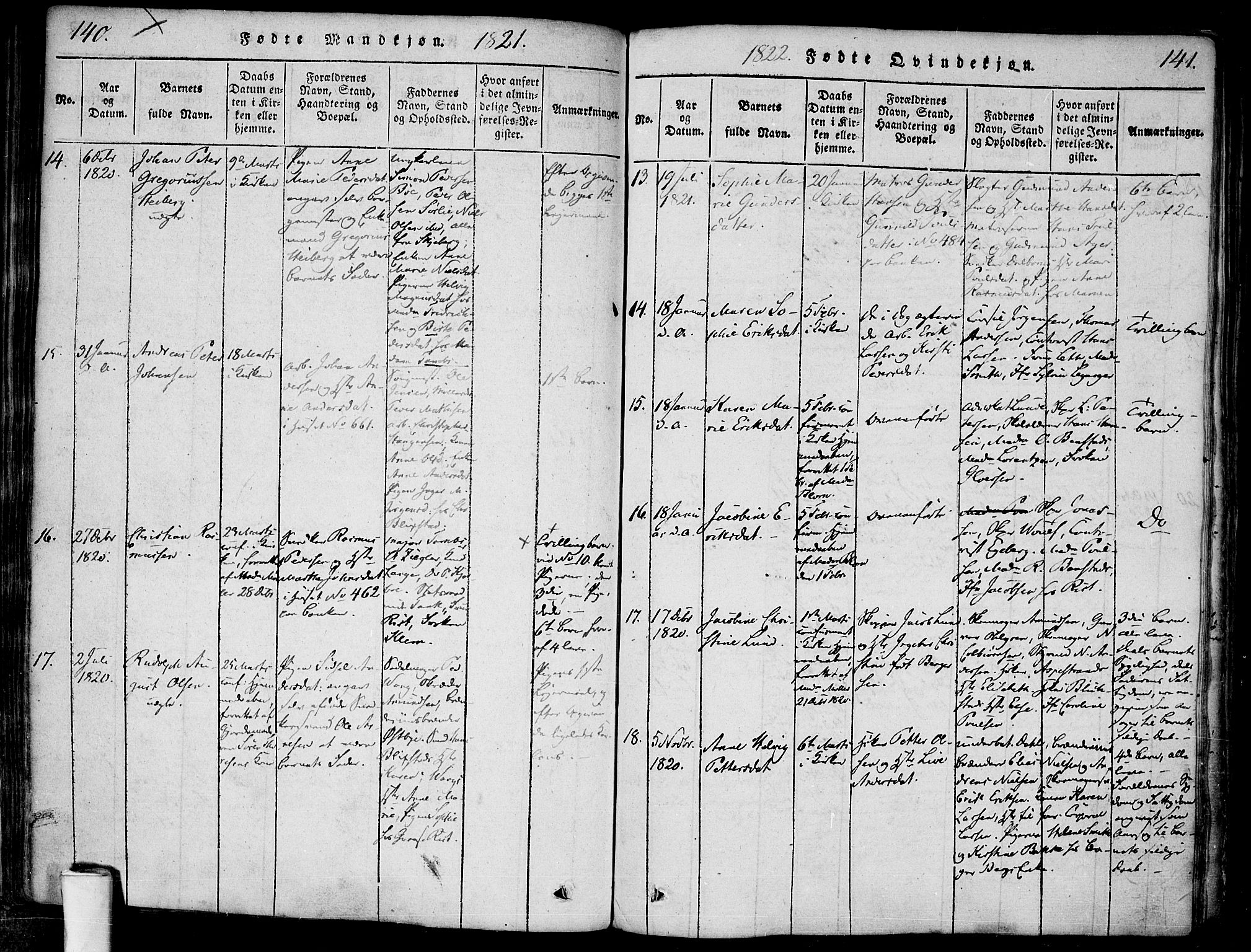 Halden prestekontor Kirkebøker, AV/SAO-A-10909/F/Fa/L0003: Parish register (official) no. I 3, 1815-1834, p. 140-141