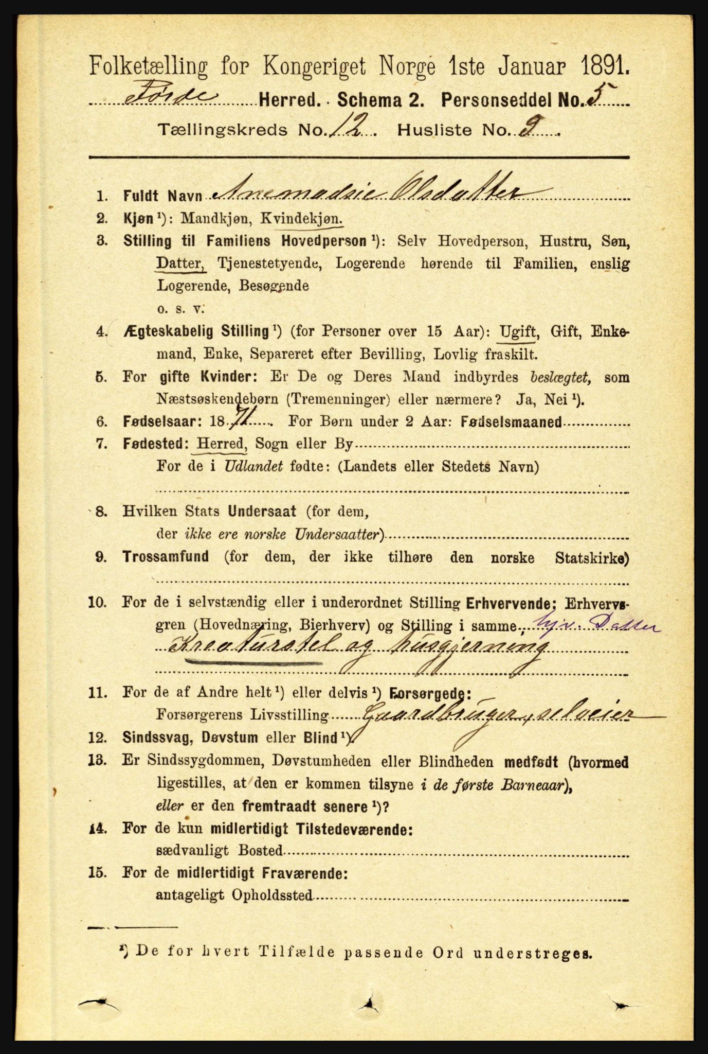RA, 1891 census for 1432 Førde, 1891, p. 4336
