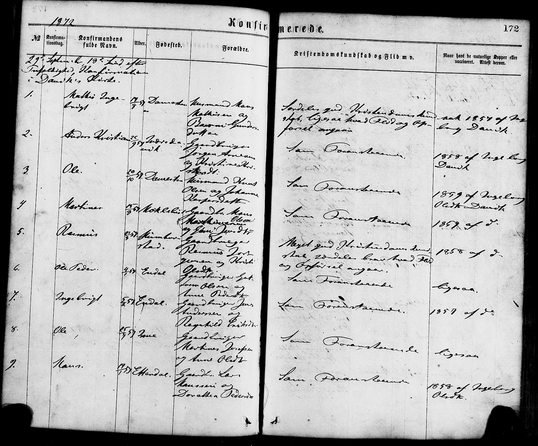 Davik sokneprestembete, AV/SAB-A-79701/H/Haa/Haaa/L0006: Parish register (official) no. A 6, 1867-1881, p. 172