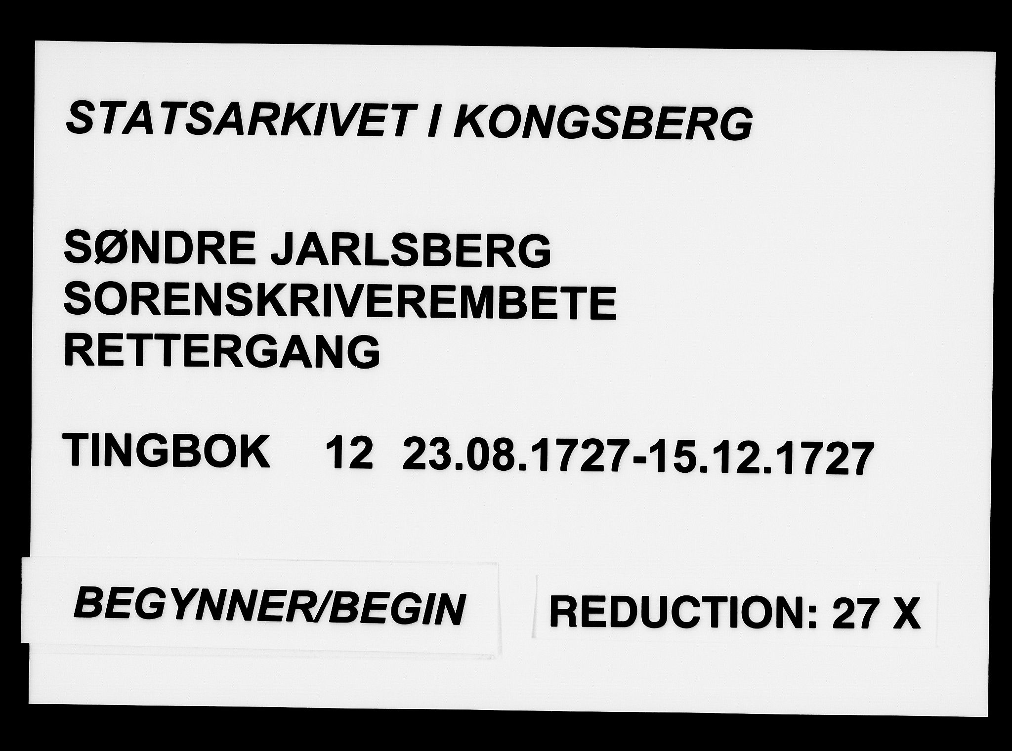 Søndre Jarlsberg sorenskriveri, AV/SAKO-A-129/F/Fa/L0012: Tingbok, 1727