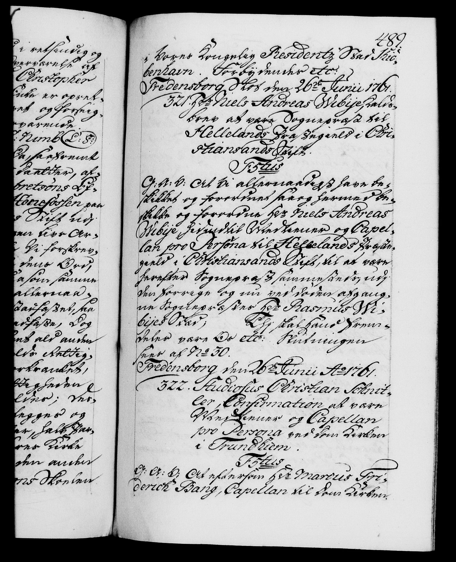 Danske Kanselli 1572-1799, AV/RA-EA-3023/F/Fc/Fca/Fcaa/L0041: Norske registre, 1760-1762, p. 489a