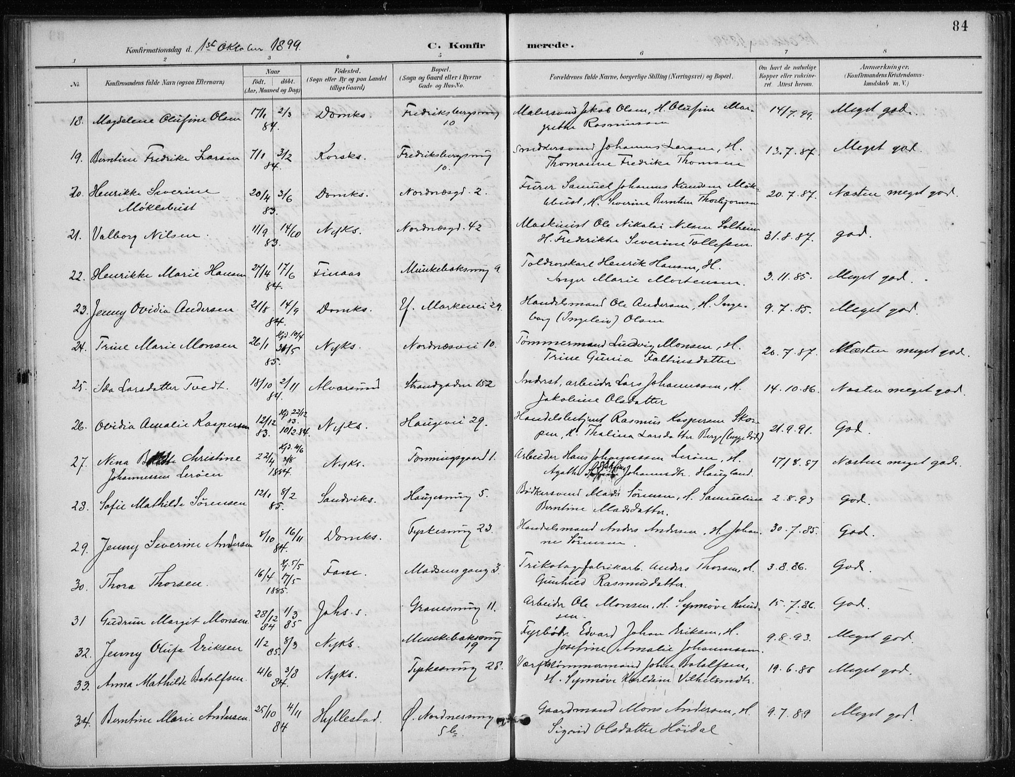 Nykirken Sokneprestembete, AV/SAB-A-77101/H/Haa/L0028: Parish register (official) no. C 7, 1887-1913, p. 84