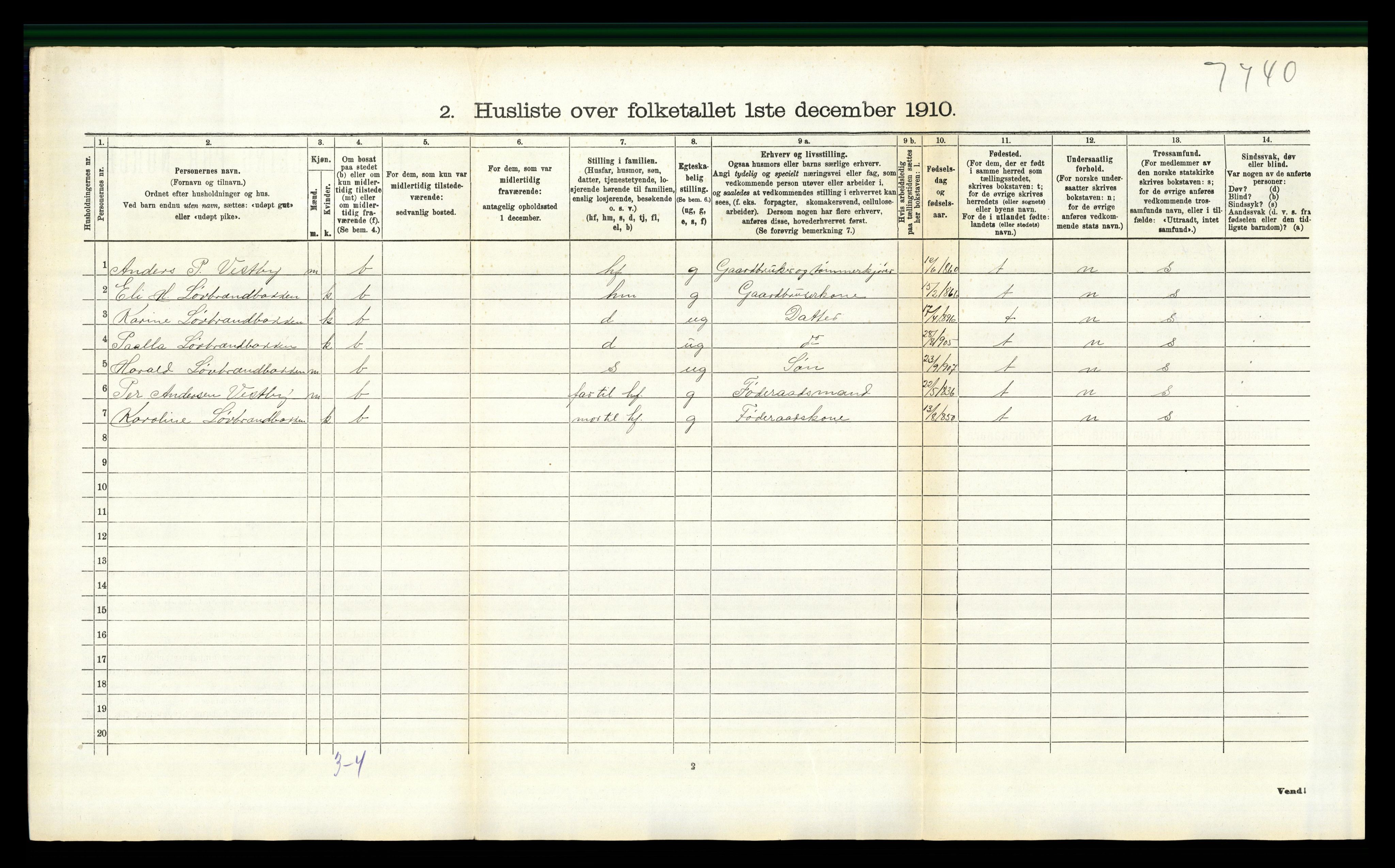 RA, 1910 census for Trysil, 1910, p. 1312