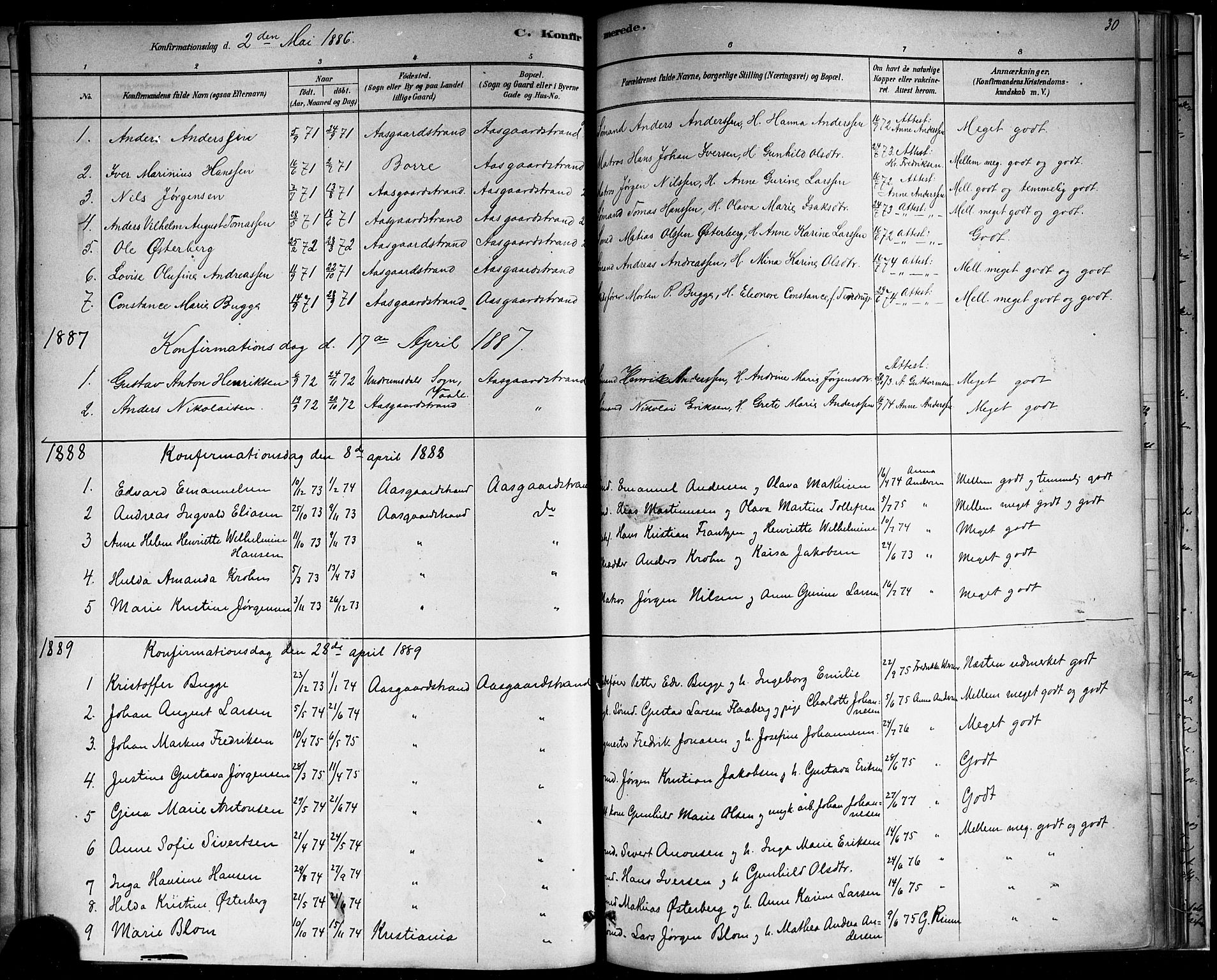 Borre kirkebøker, AV/SAKO-A-338/F/Fb/L0001: Parish register (official) no. II 1, 1878-1892, p. 30