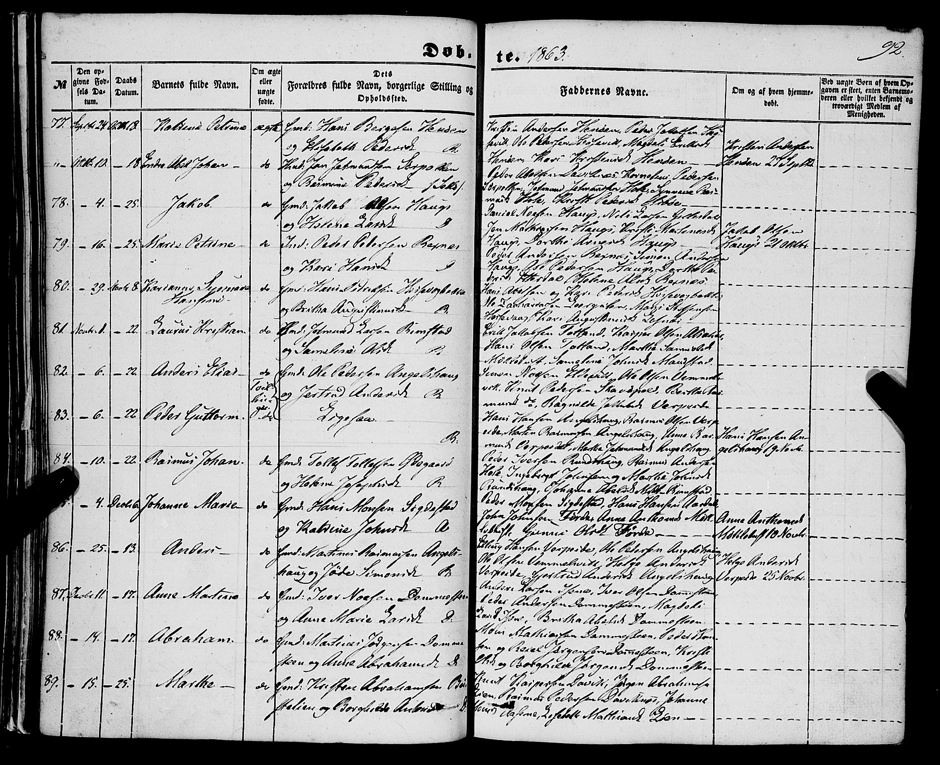 Davik sokneprestembete, AV/SAB-A-79701/H/Haa/Haaa/L0005: Parish register (official) no. A 5, 1850-1866, p. 92