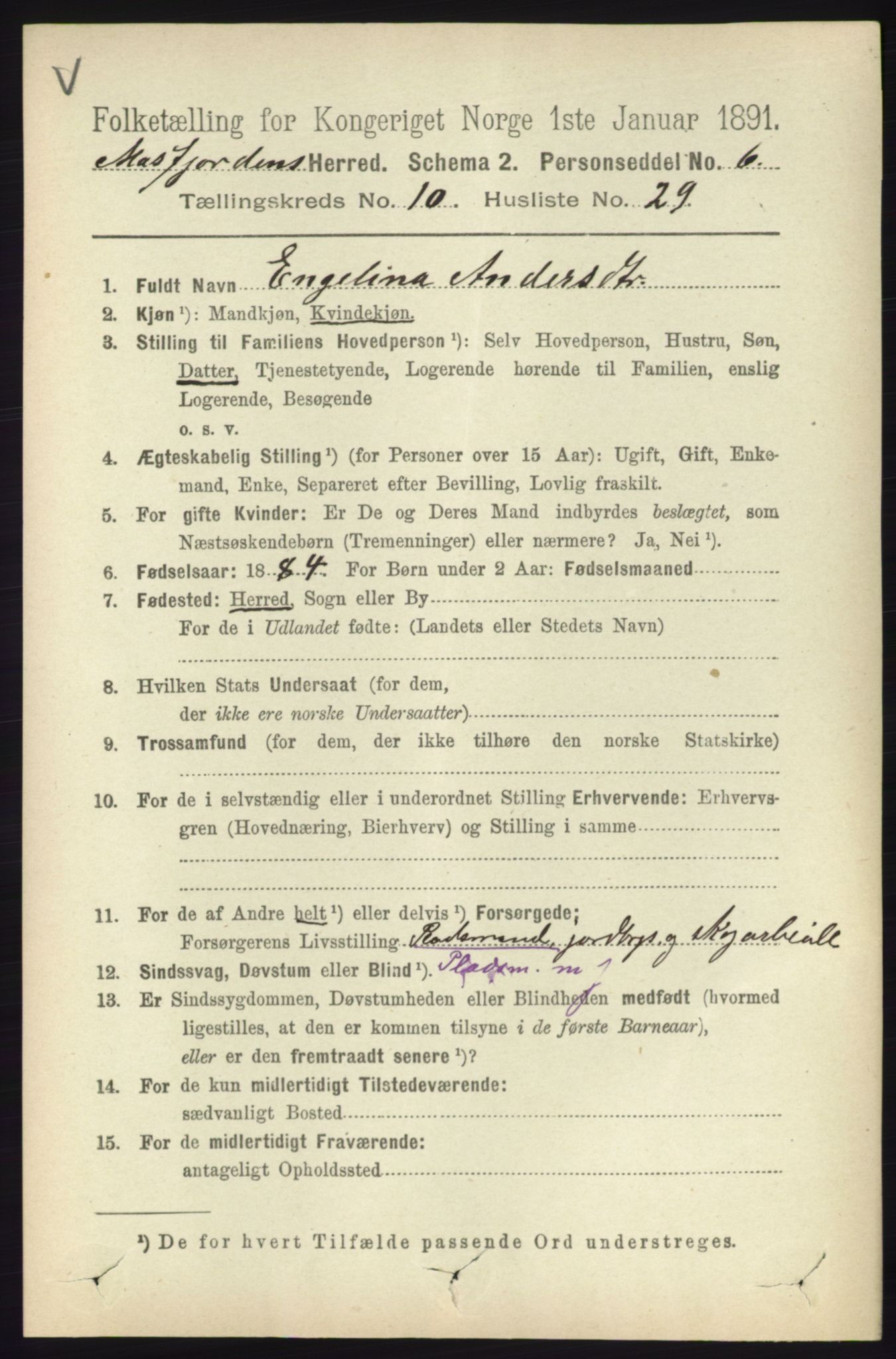 RA, 1891 census for 1266 Masfjorden, 1891, p. 2238