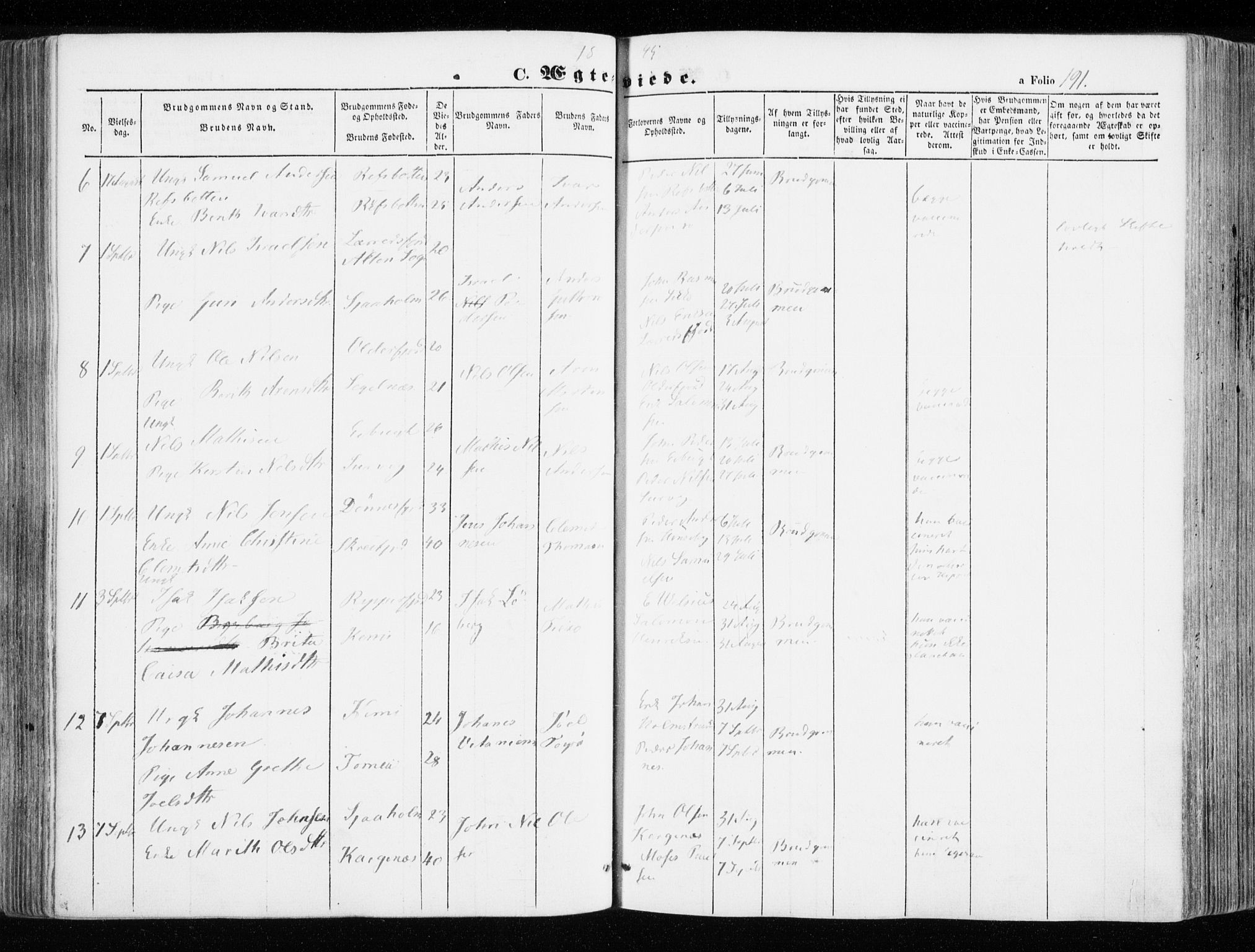 Hammerfest sokneprestkontor, SATØ/S-1347/H/Ha/L0004.kirke: Parish register (official) no. 4, 1843-1856, p. 191
