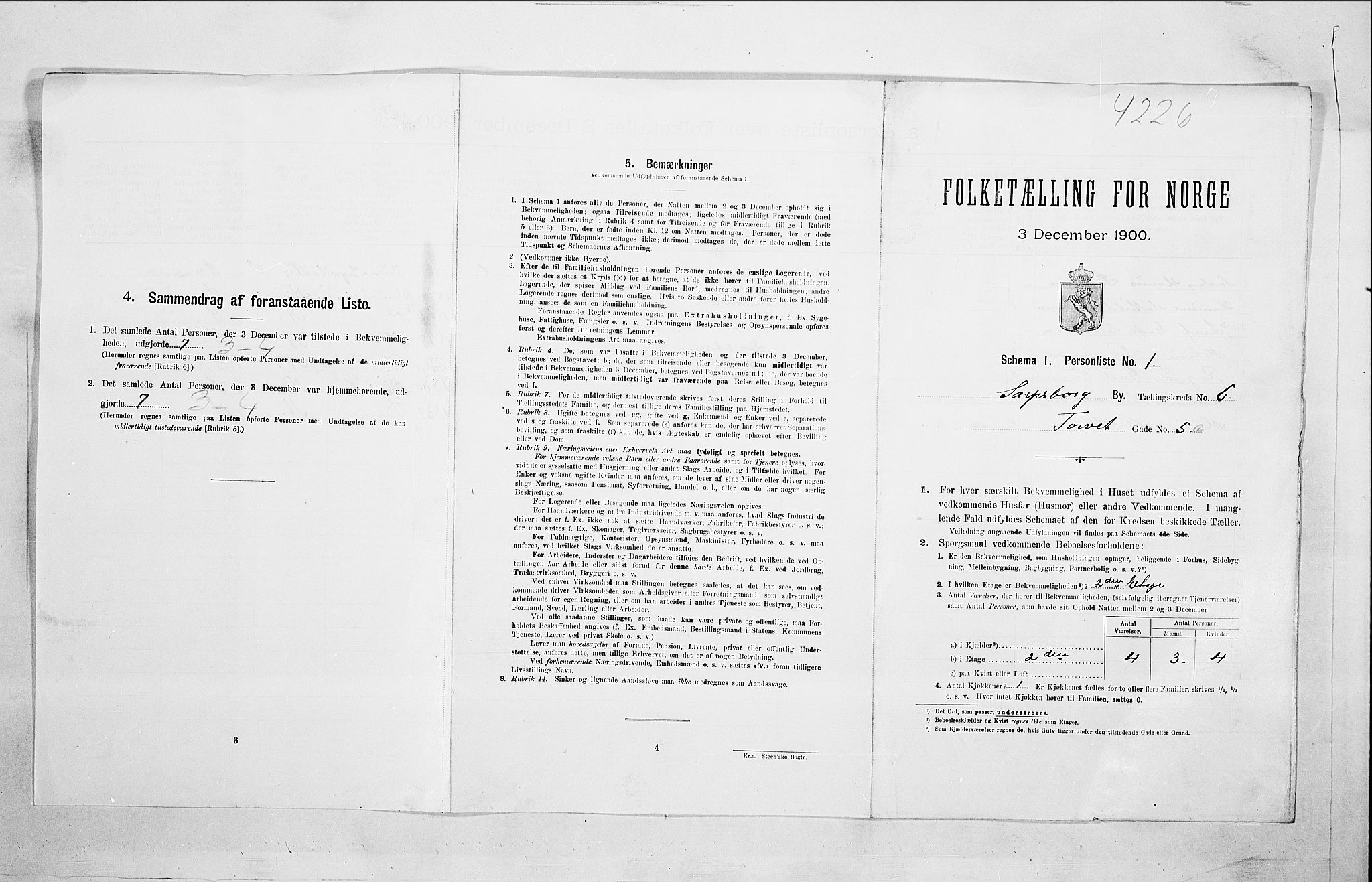 SAO, 1900 census for Sarpsborg, 1900