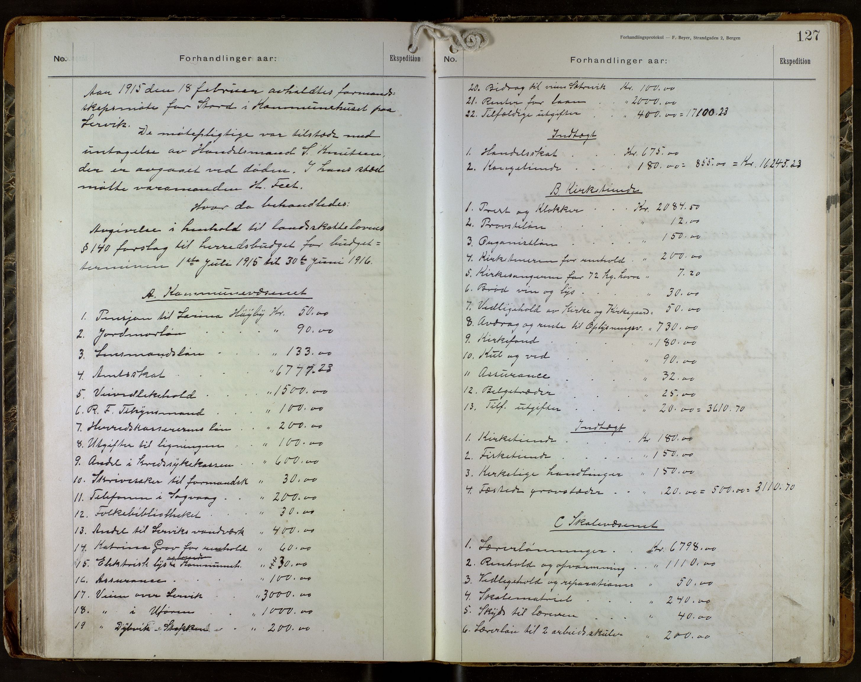 Stord kommune. Formannskapet, IKAH/1221-021/A/Aa/L0004: Møtebok for formannskapet og heradstyret , 1906-1917, p. 127