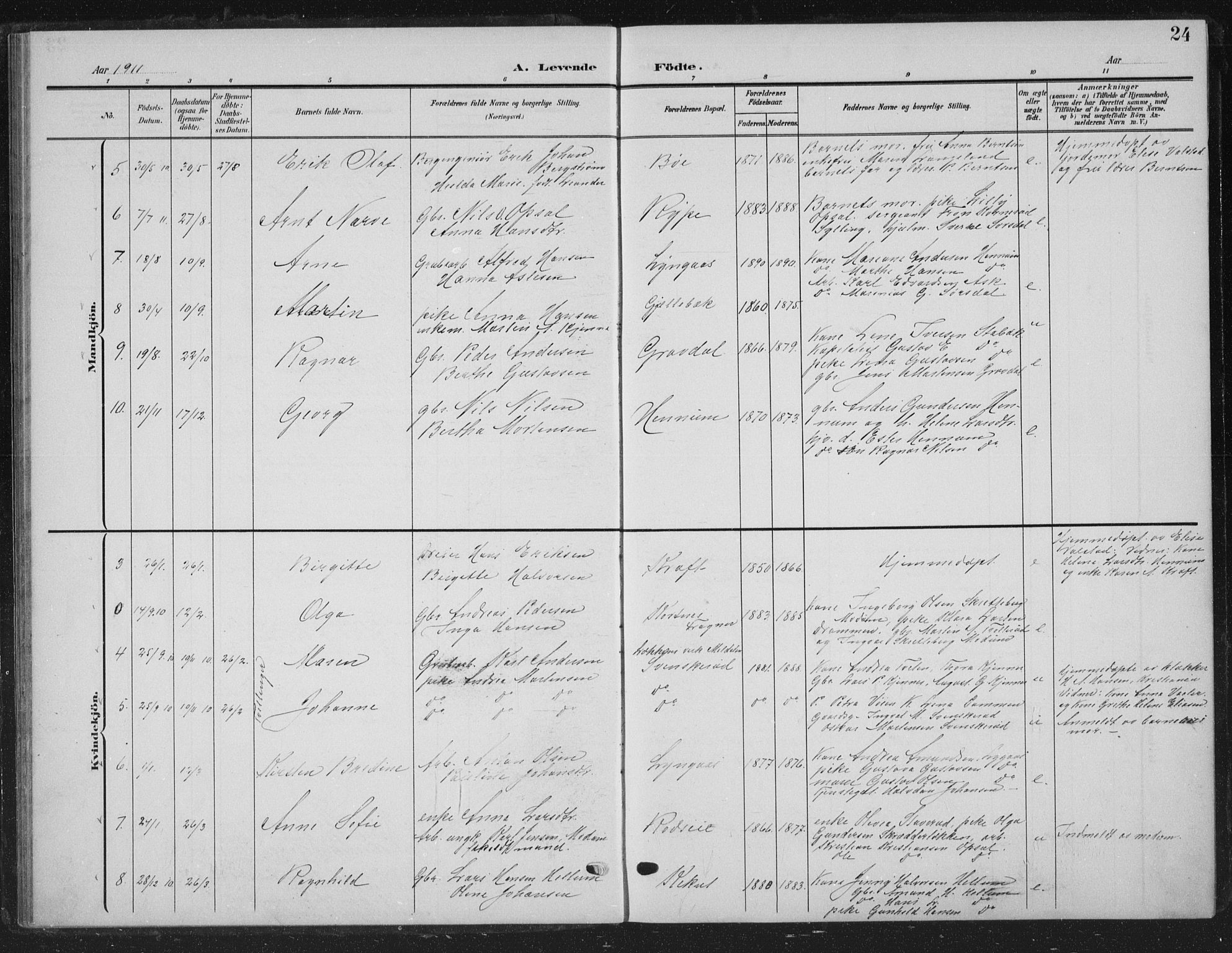 Lier kirkebøker, AV/SAKO-A-230/G/Gc/L0002: Parish register (copy) no. III 2, 1903-1938, p. 24